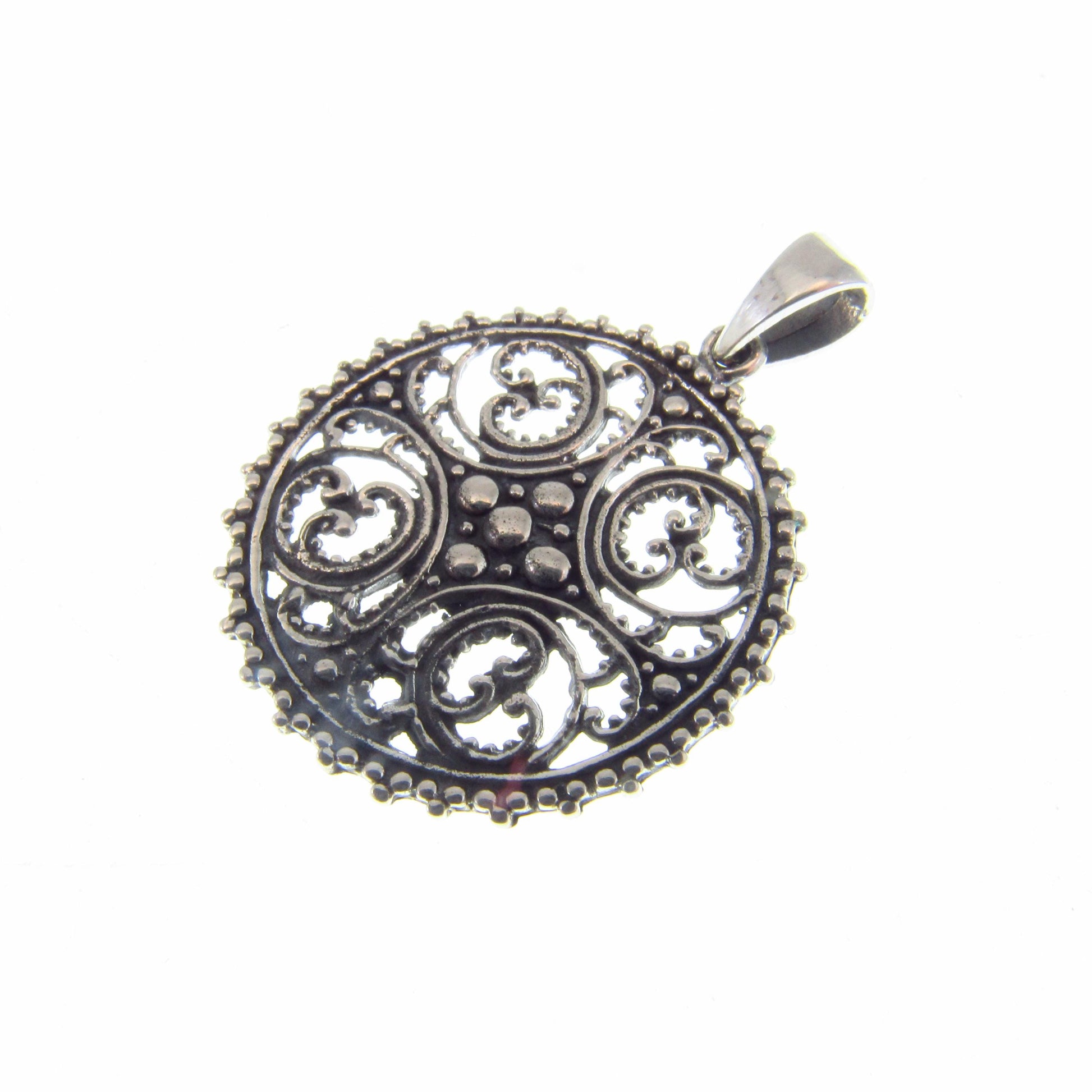 Solid 925 Sterling Silver Circular Arabesque Pendant – Filigree Swirl Medallion - Infinite Pattern, Shamsa Rosette Inspired, Islamic Jewelry