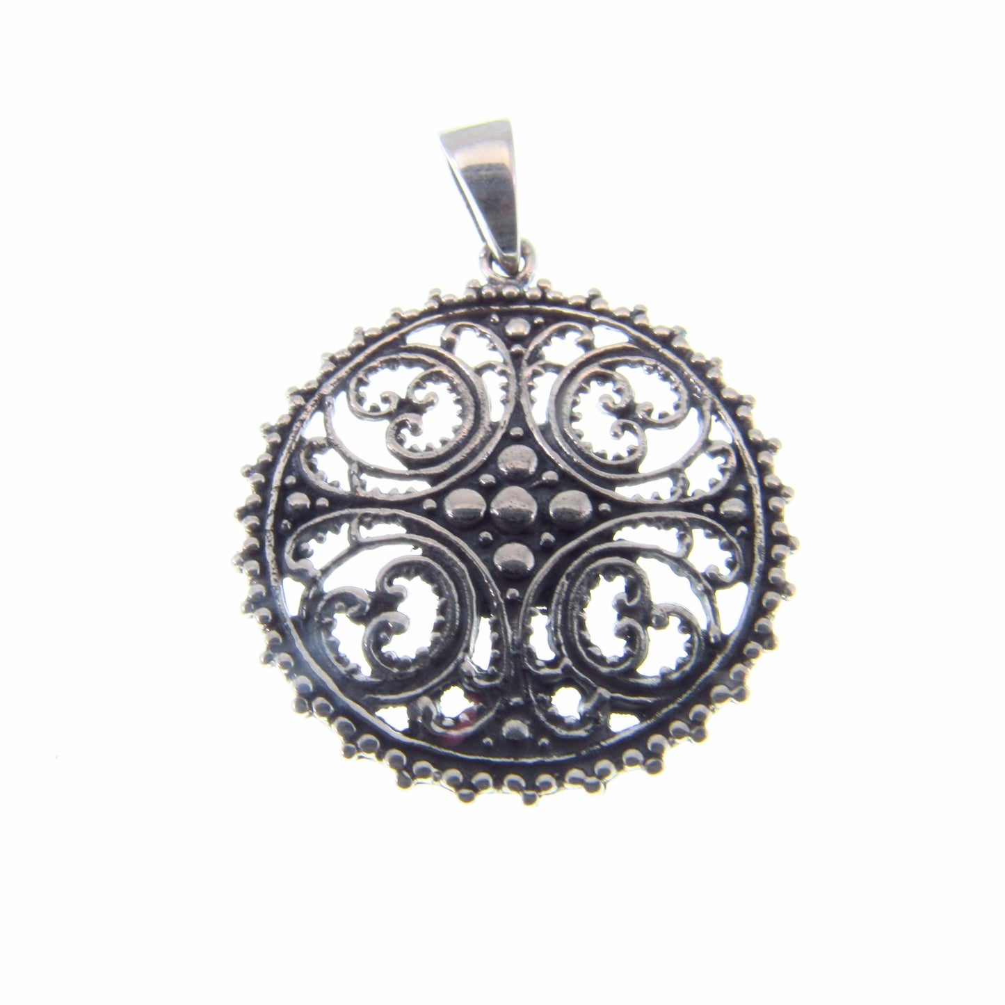 Solid 925 Sterling Silver Circular Arabesque Pendant – Filigree Swirl Medallion - Infinite Pattern, Shamsa Rosette Inspired, Islamic Jewelry