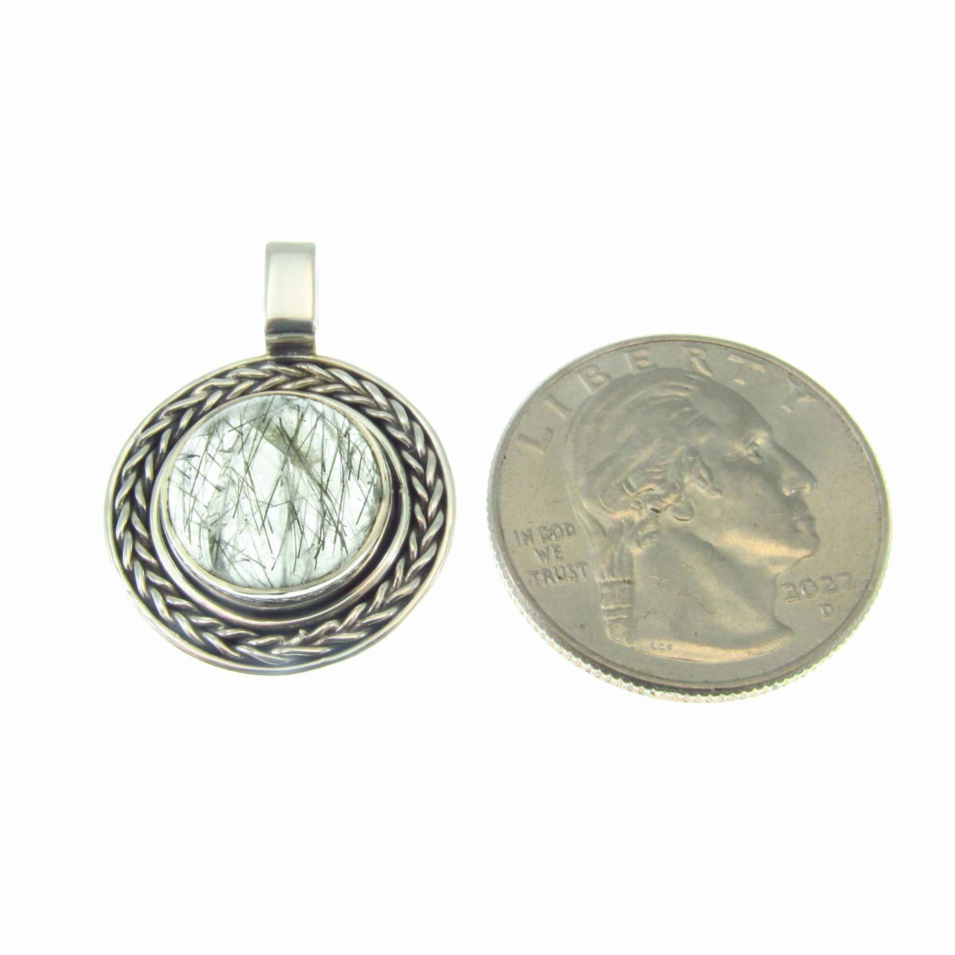 Solid 925 Sterling Silver Tourmalinated Quartz Necklace Pendant, Black Rutilated Quartz, Braided Bezel Setting, Healing Crystal Jewelry 02