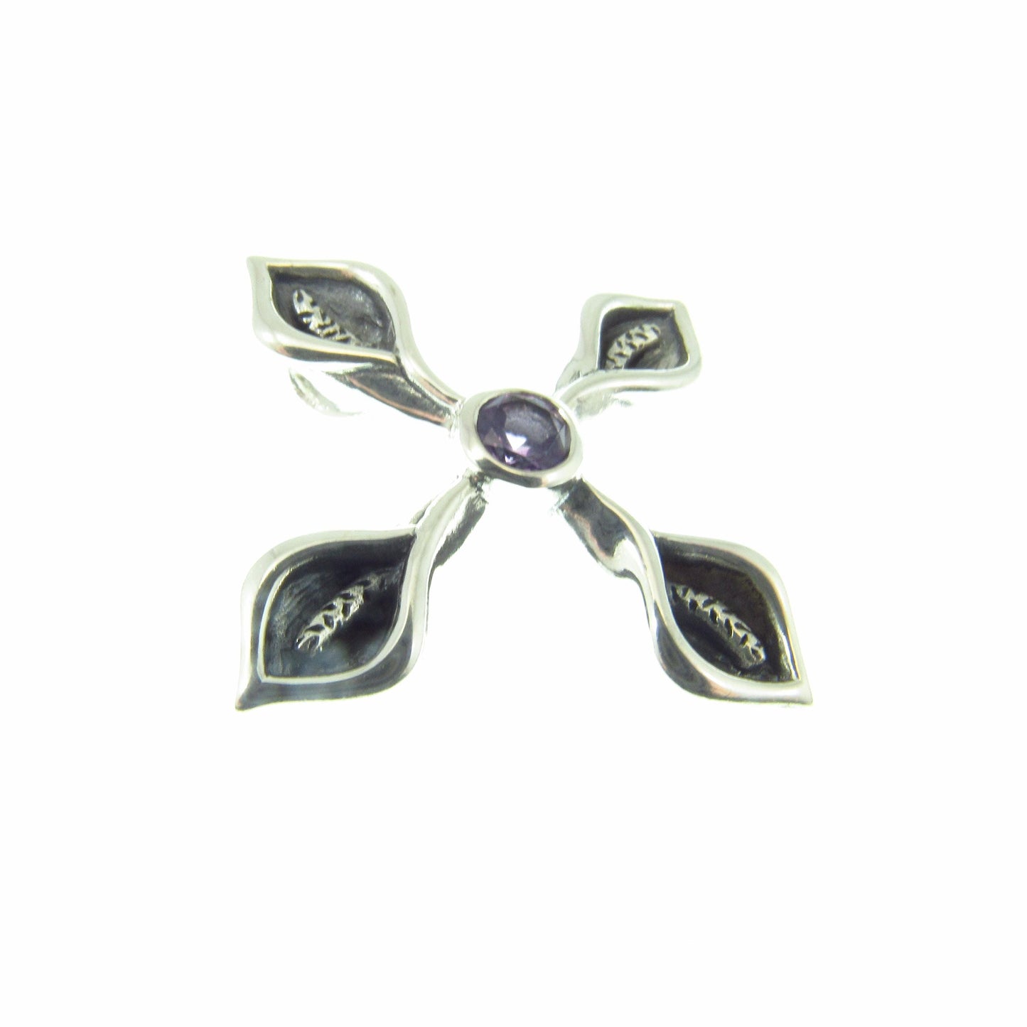 Solid 925 Sterling Silver Calla Lily Cross Slide Pendant with Faceted Amethyst Gemstone, Floral Christian Jewelry, Women’s Religious Amulet