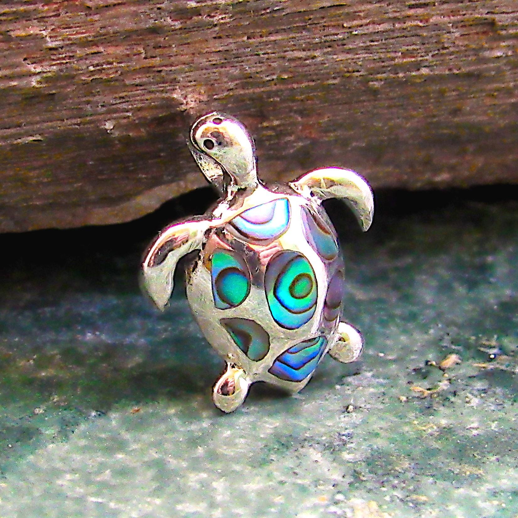 Solid 925 Sterling Silver Paua Shell Turtle Pendant – Sea Turtle Charm, Ocean Jewelry, Abalone Shell Charm, Nautical Gift for Beach Lovers