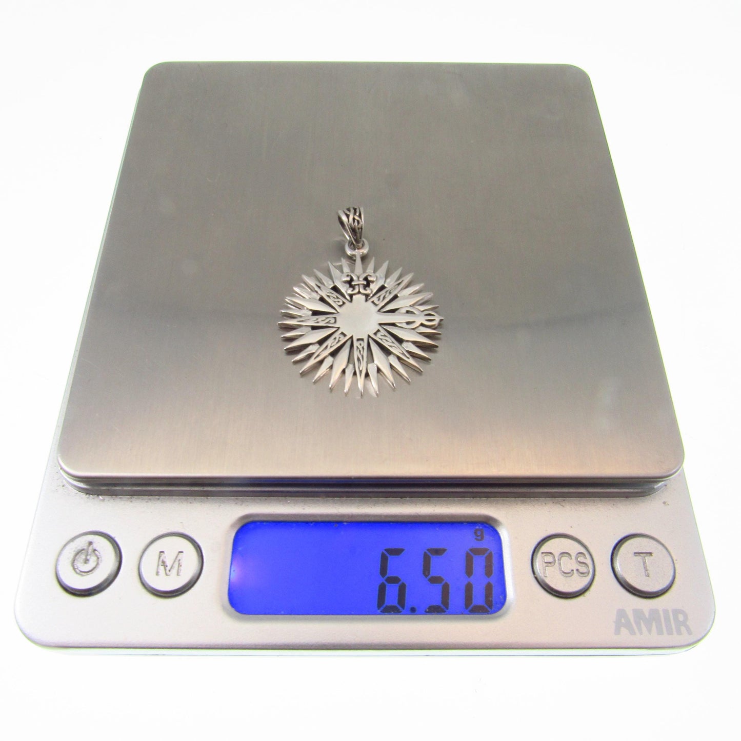 Solid 925 Sterling Silver Rose Compass Pendant, Fleur de Lis Celtic Jewelry, Nautical North Star Amulet, Nautical Gift for Men or Women