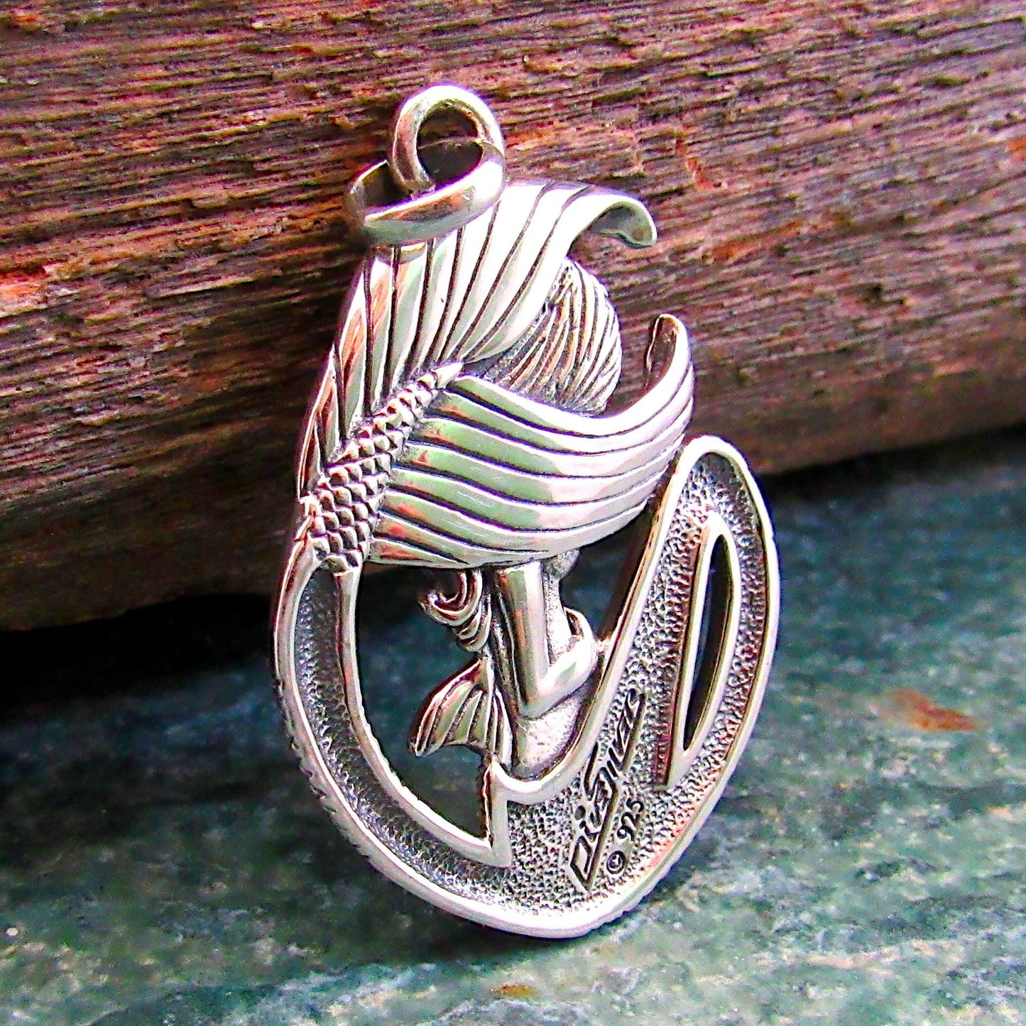 Solid 925 Sterling Silver Celtic Mermaid Goddess Pendant, Ocean Mythical Sea Maiden Jewelry, Nautical Mermaidcore Gift for Men & Women