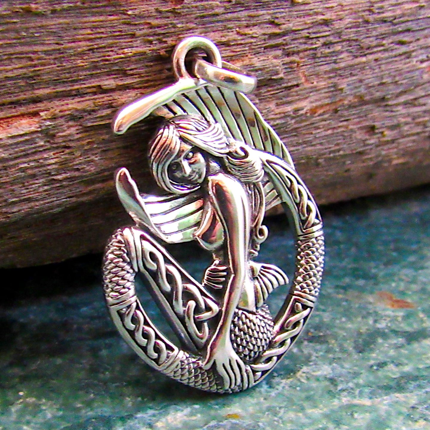 Solid 925 Sterling Silver Celtic Mermaid Goddess Pendant, Ocean Mythical Sea Maiden Jewelry, Nautical Mermaidcore Gift for Men & Women
