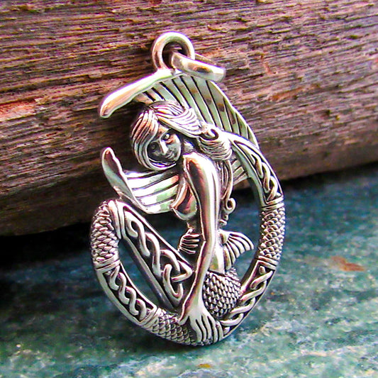Solid 925 Sterling Silver Celtic Mermaid Goddess Pendant, Ocean Mythical Sea Maiden Jewelry, Nautical Mermaidcore Gift for Men & Women