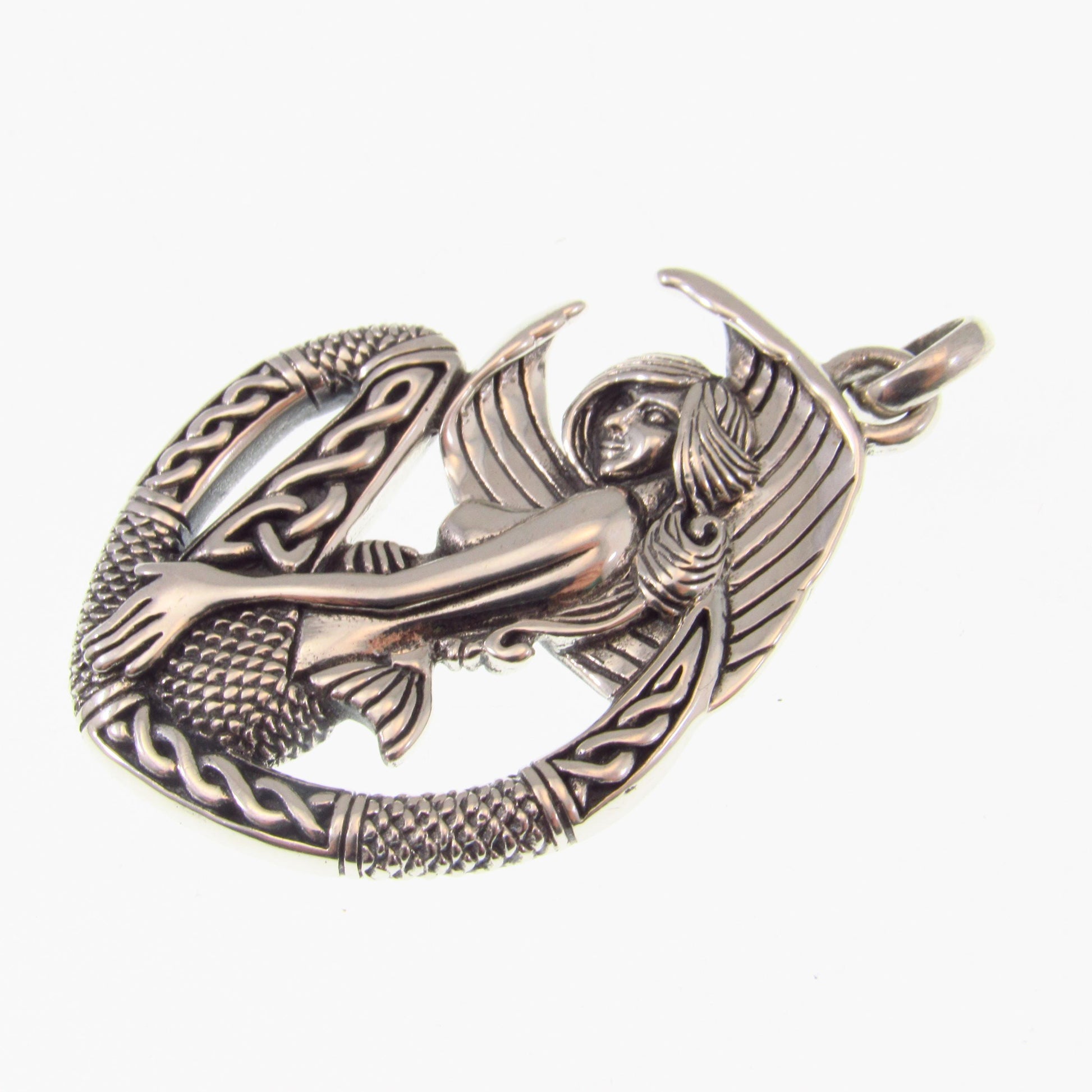 Solid 925 Sterling Silver Celtic Mermaid Goddess Pendant, Ocean Mythical Sea Maiden Jewelry, Nautical Mermaidcore Gift for Men & Women