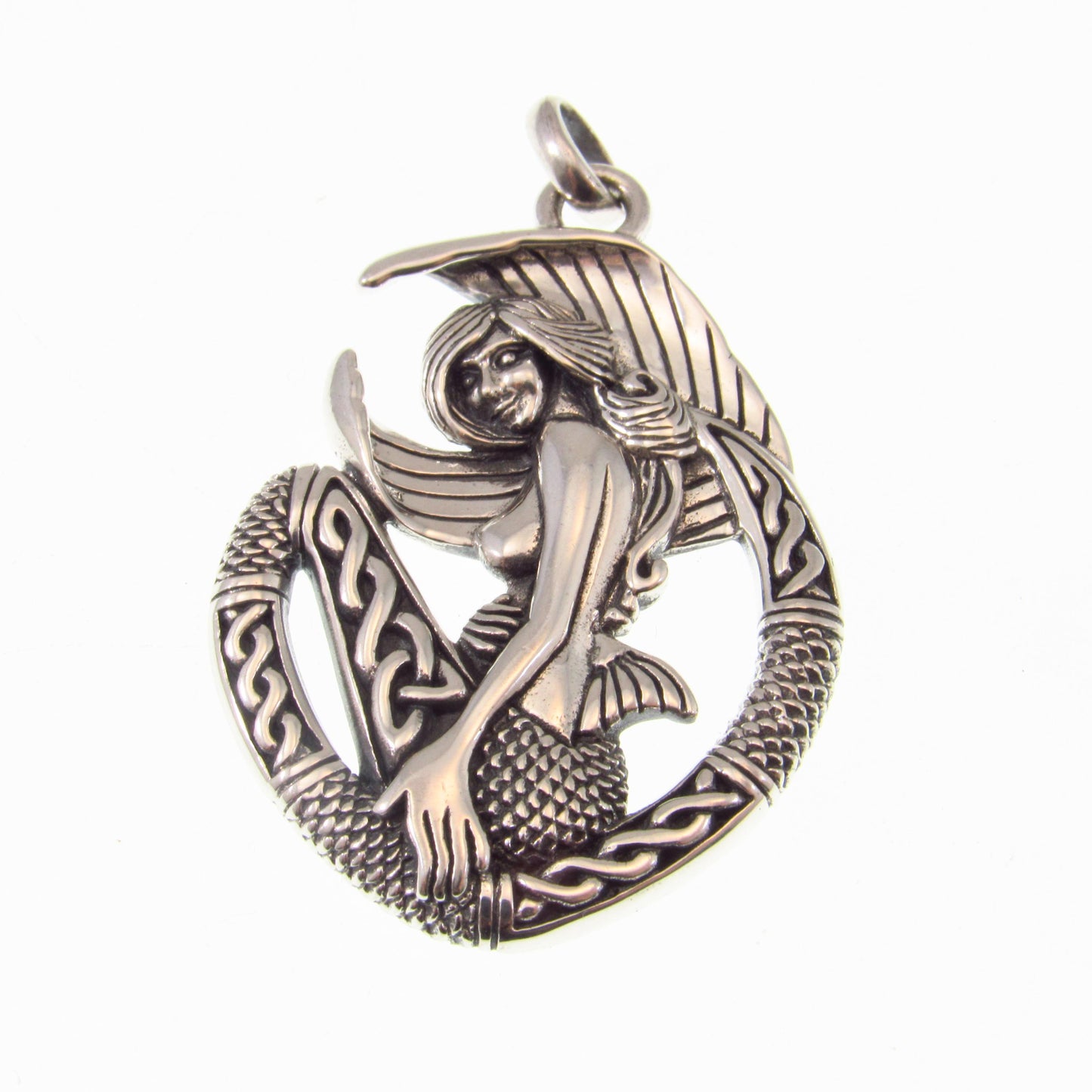Solid 925 Sterling Silver Celtic Mermaid Goddess Pendant, Ocean Mythical Sea Maiden Jewelry, Nautical Mermaidcore Gift for Men & Women