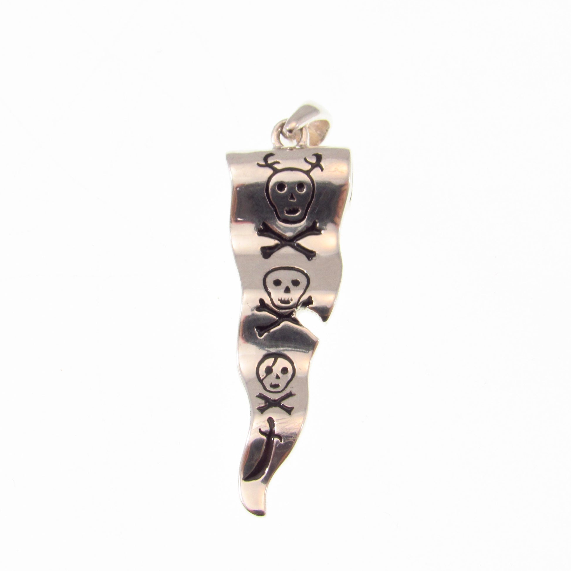Solid 925 Sterling Silver Francis Drake Pirate Flag Pendant – Skull and Crossbones Jewelry, Gothic Pirate Necklace Pendant, Nautical Gift