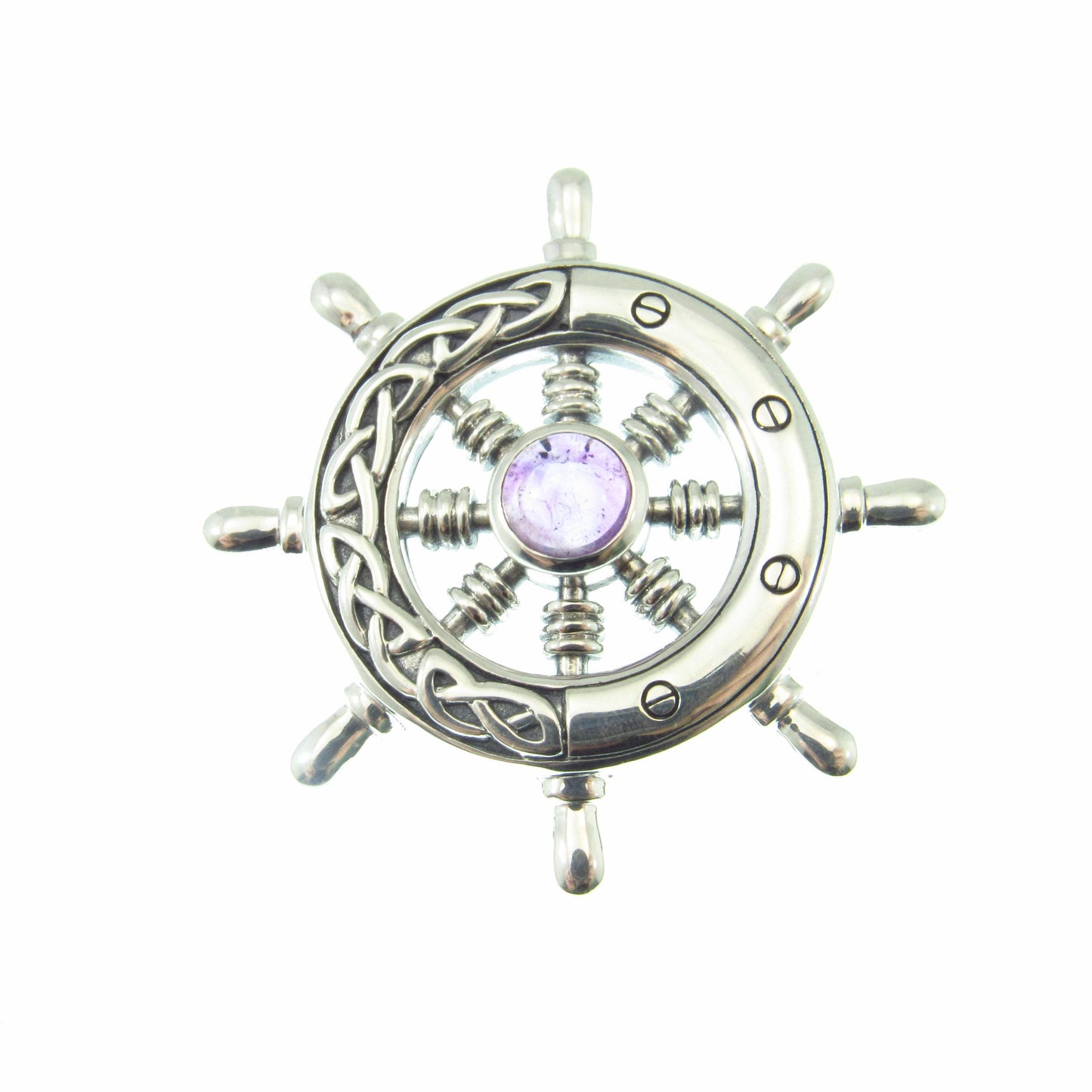 Solid 925 Sterling Silver Mens Ship Wheel Pendant with Celtic Knotwork, Helm Amulet, Nautical Ocean Jewelry, Gift for Sailors and Sea Lovers