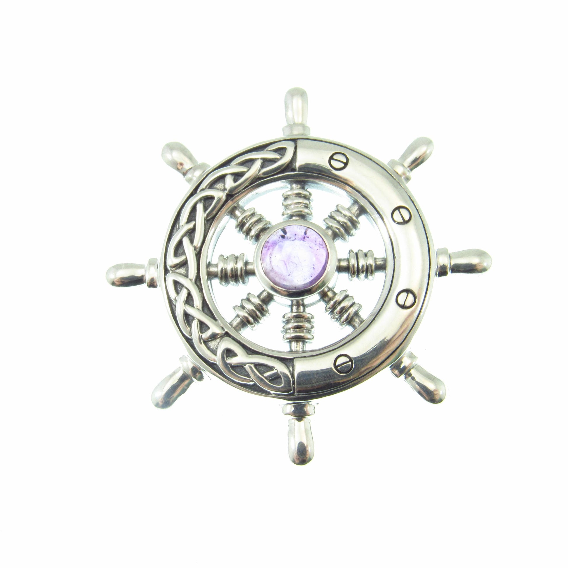 Solid 925 Sterling Silver Mens Ship Wheel Pendant with Celtic Knotwork, Helm Amulet, Nautical Ocean Jewelry, Gift for Sailors and Sea Lovers