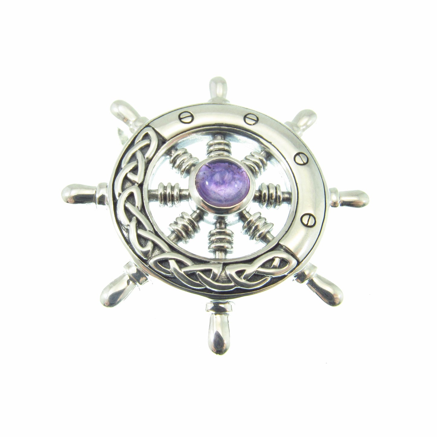 Solid 925 Sterling Silver Mens Ship Wheel Pendant with Celtic Knotwork, Helm Amulet, Nautical Ocean Jewelry, Gift for Sailors and Sea Lovers