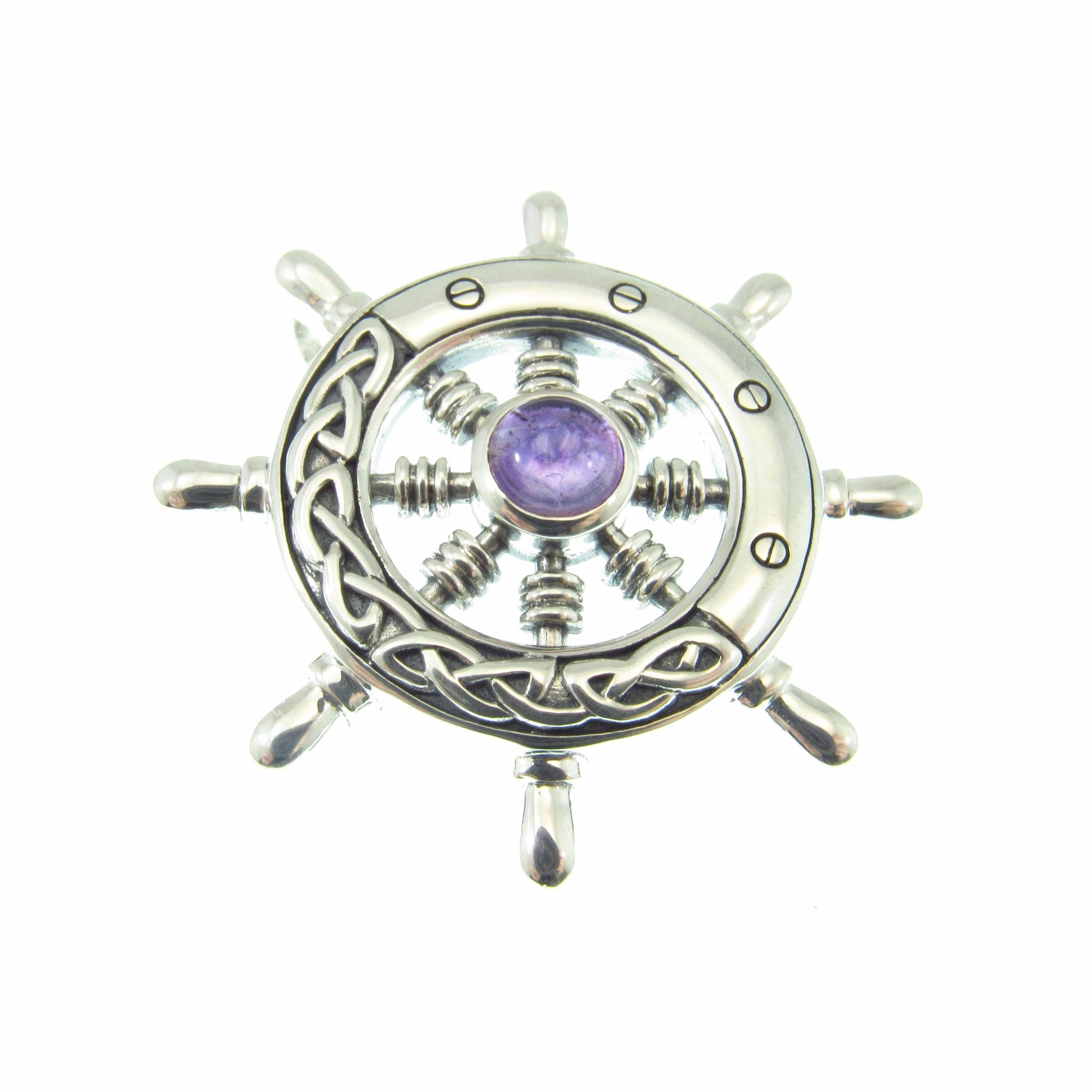 Solid 925 Sterling Silver Mens Ship Wheel Pendant with Celtic Knotwork, Helm Amulet, Nautical Ocean Jewelry, Gift for Sailors and Sea Lovers