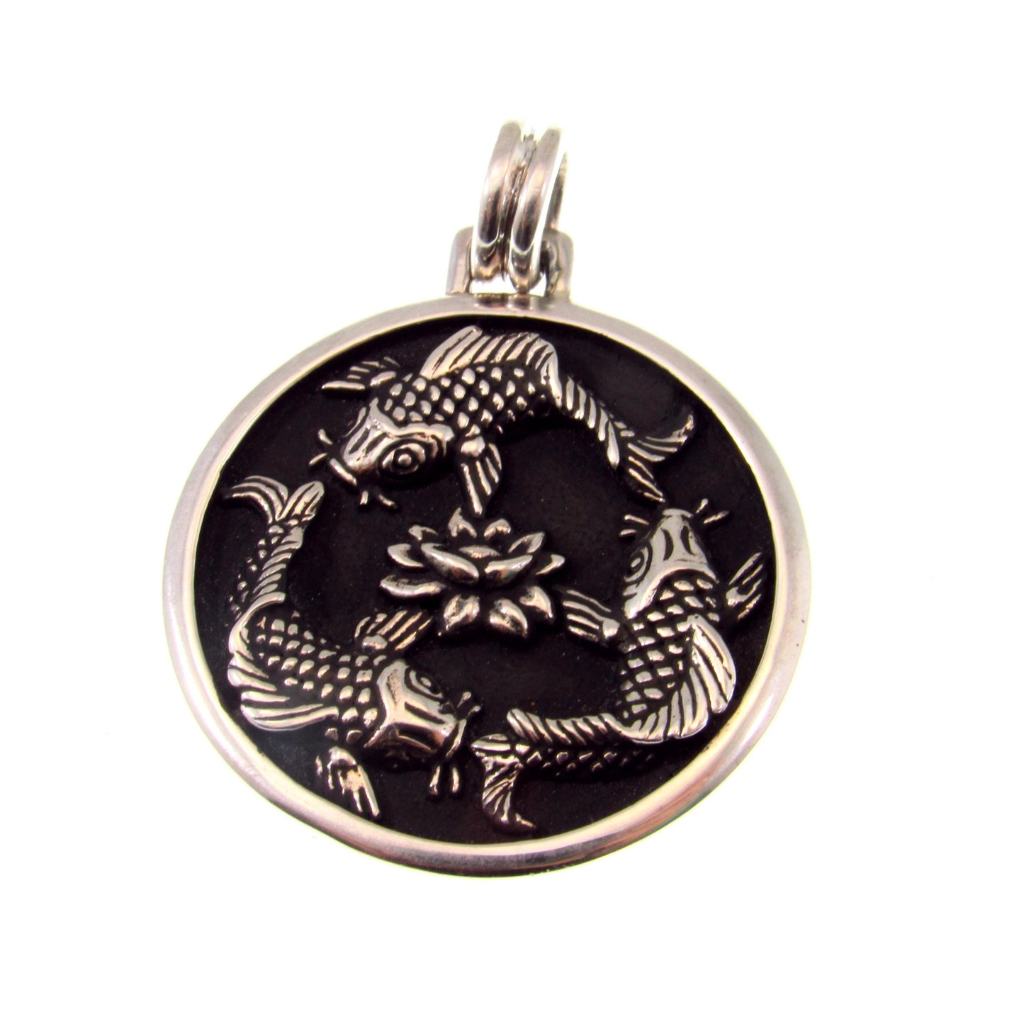 Solid 925 Sterling Silver Chinese Fish Pendant, Nautical Feng Shui Amulet – Lotus Symbol Jewelry for Luck, Prosperity, and Positive Energy