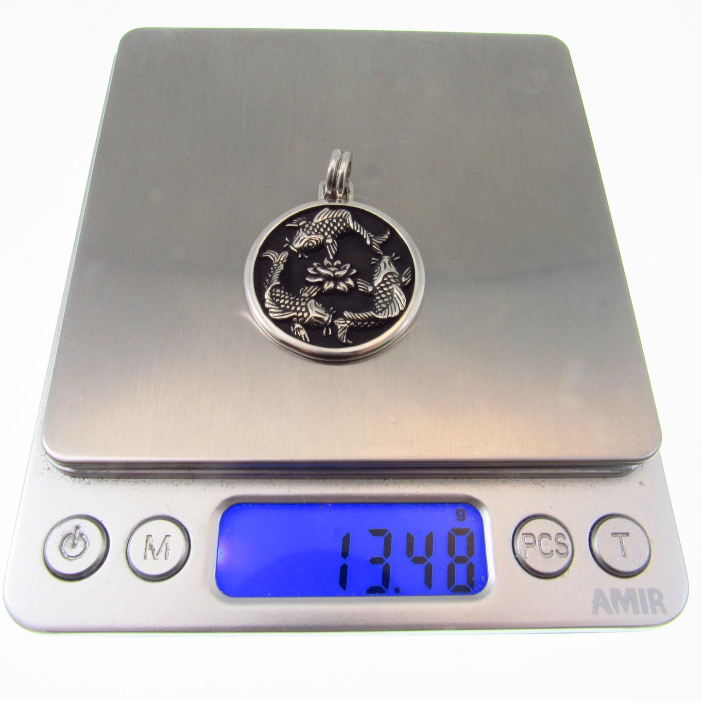 Solid 925 Sterling Silver Chinese Fish Pendant, Nautical Feng Shui Amulet – Lotus Symbol Jewelry for Luck, Prosperity, and Positive Energy