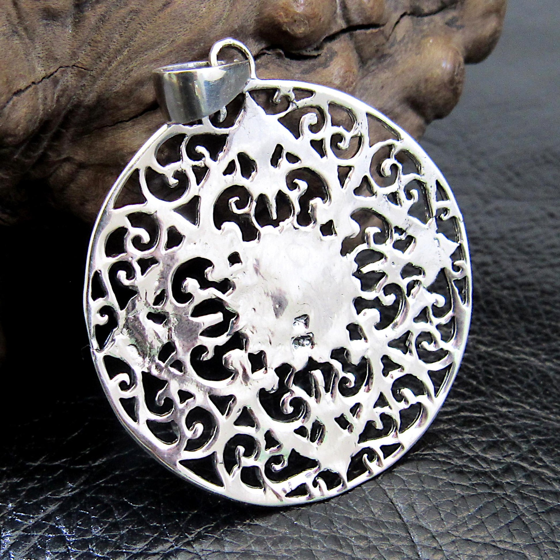 Solid 925 Sterling Silver Filigree Mandala Pendant – Bohemian Statement Piece, Sacred Geometry Jewelry, Ornate Vintage Style Flower Amulet