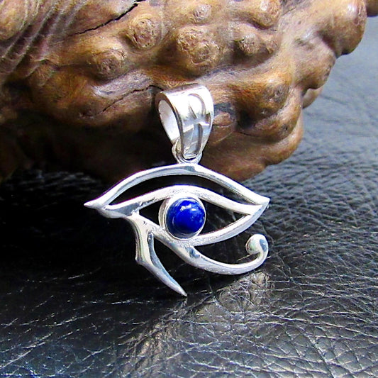 Solid 925 Sterling Silver Eye of Horus Pendant with Lapis Lazuli – Egyptian Protection Amulet, Third Eye Jewelry, Spiritual Healing Charm