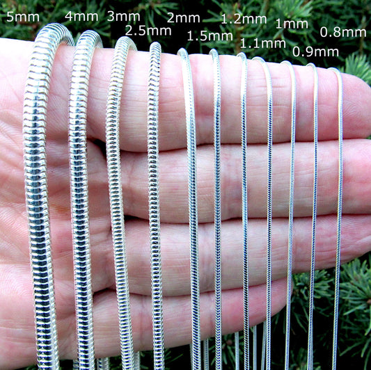 Solid 925 Sterling Silver Italian Round Snake Chain Necklace or Bracelet, Unisex Minimalist Jewelry, Sleek Men's & Women's Pendant Chain