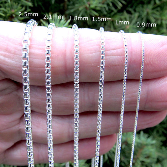 Solid 925 Sterling Silver Italian Round Box Chain Necklace, Rounded Box Link Pendant Chain for Men and Women, Urban Jewelry, Made in Italy