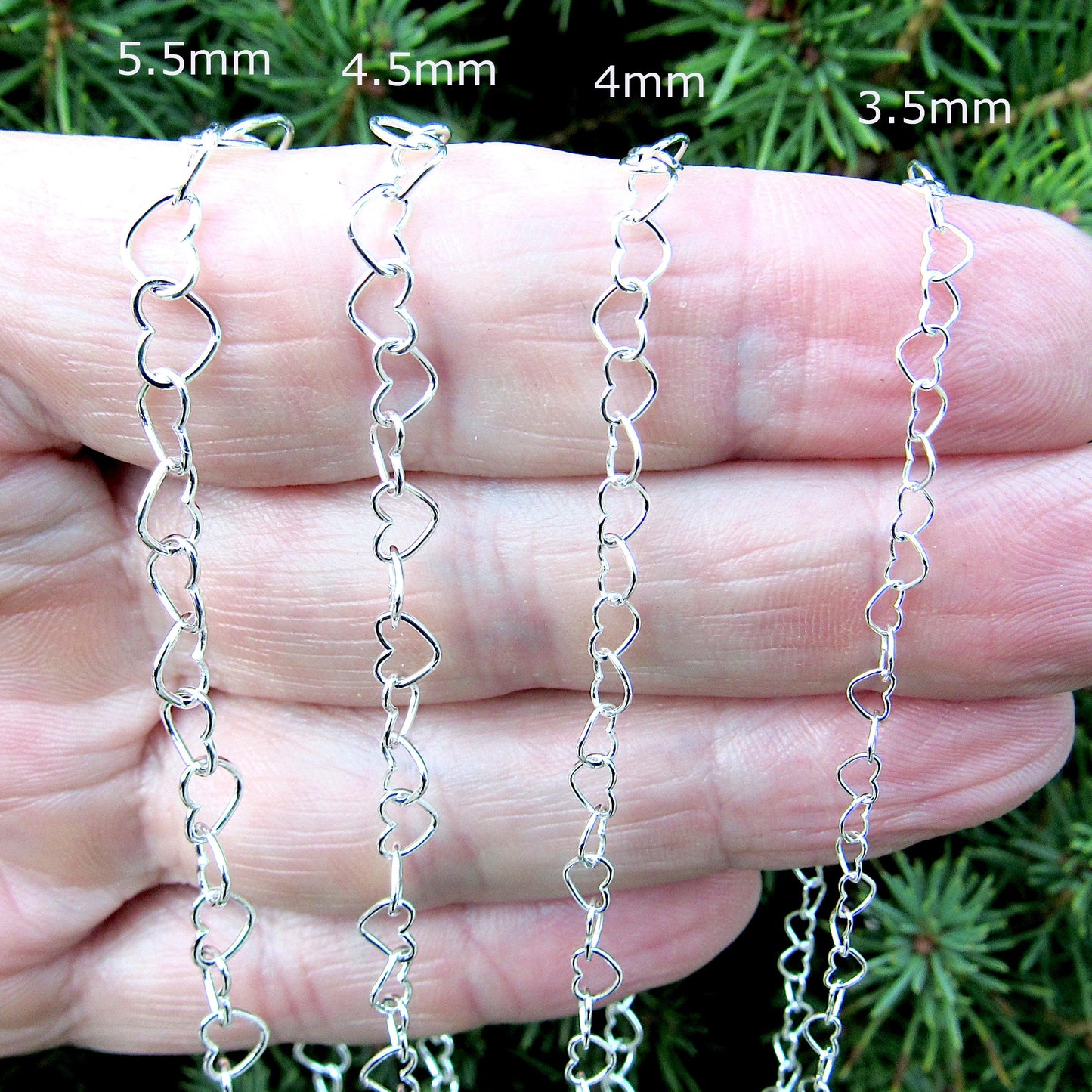 Solid 925 Sterling Silver Italian Heart Link Chain, Connected Hearts Necklace, Bracelet, Anklet, Feminine Minimalist Jewelry, Made in Italy