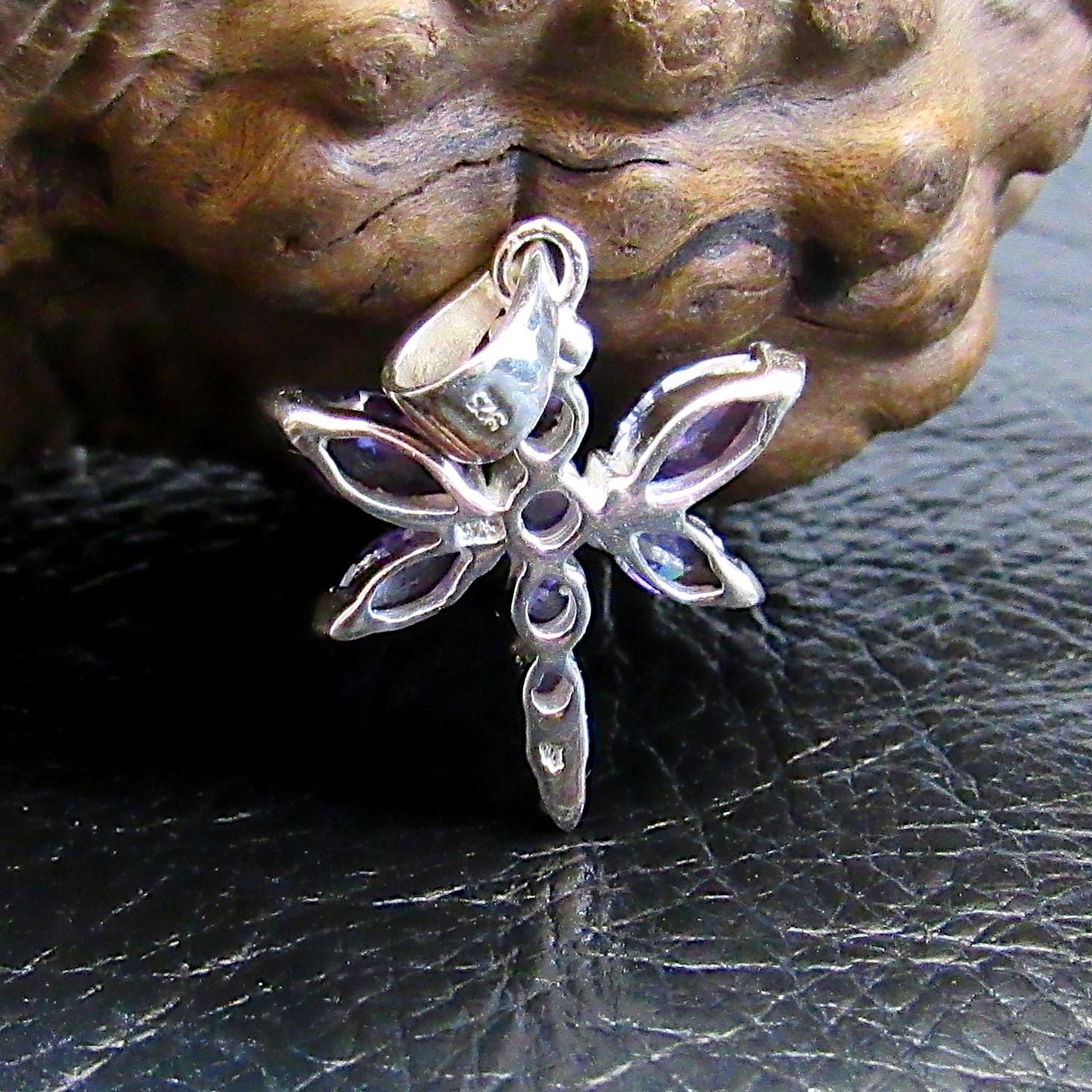Solid 925 Sterling Silver Dragonfly Pendant with Faceted Purple Amethyst Gemstones – Nature Jewelry, Insect Necklace Charm, Gift for Women