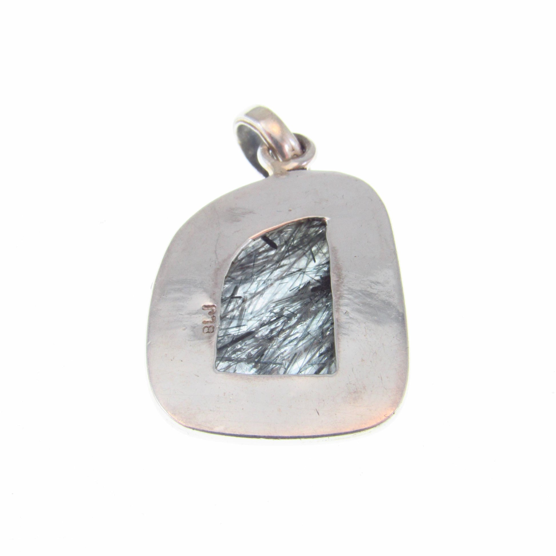 Solid 925 Sterling Silver Tourmalinated Quartz Necklace Pendant, Black Rutilated Quartz, Braided Bezel Setting, Healing Crystal Jewelry 01