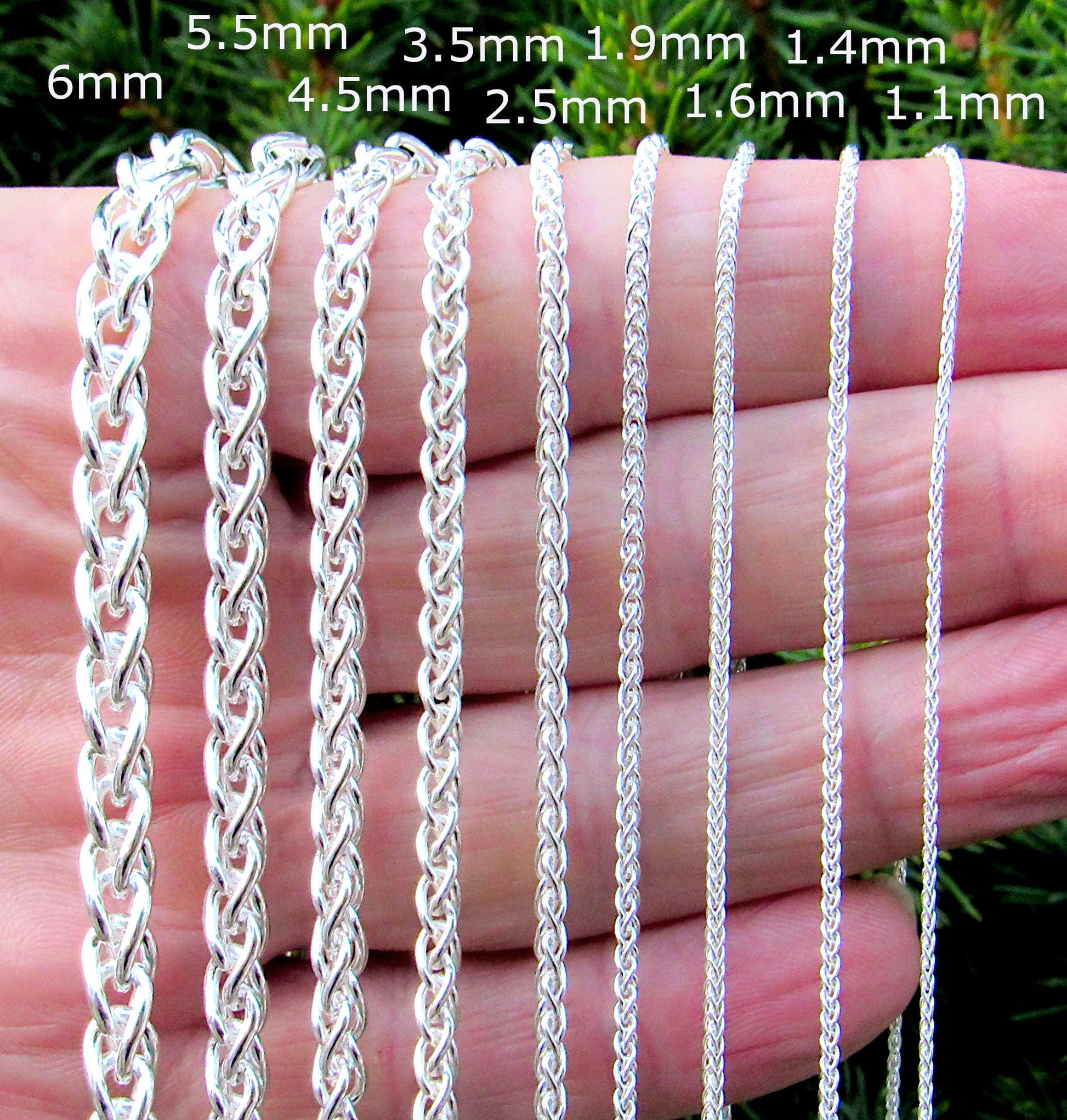 Solid 925 Sterling Silver Braided Wheat Chain Necklace, Italian Spiga Link Bracelet, Unisex Jewelry for Men and Women, Made in Italy