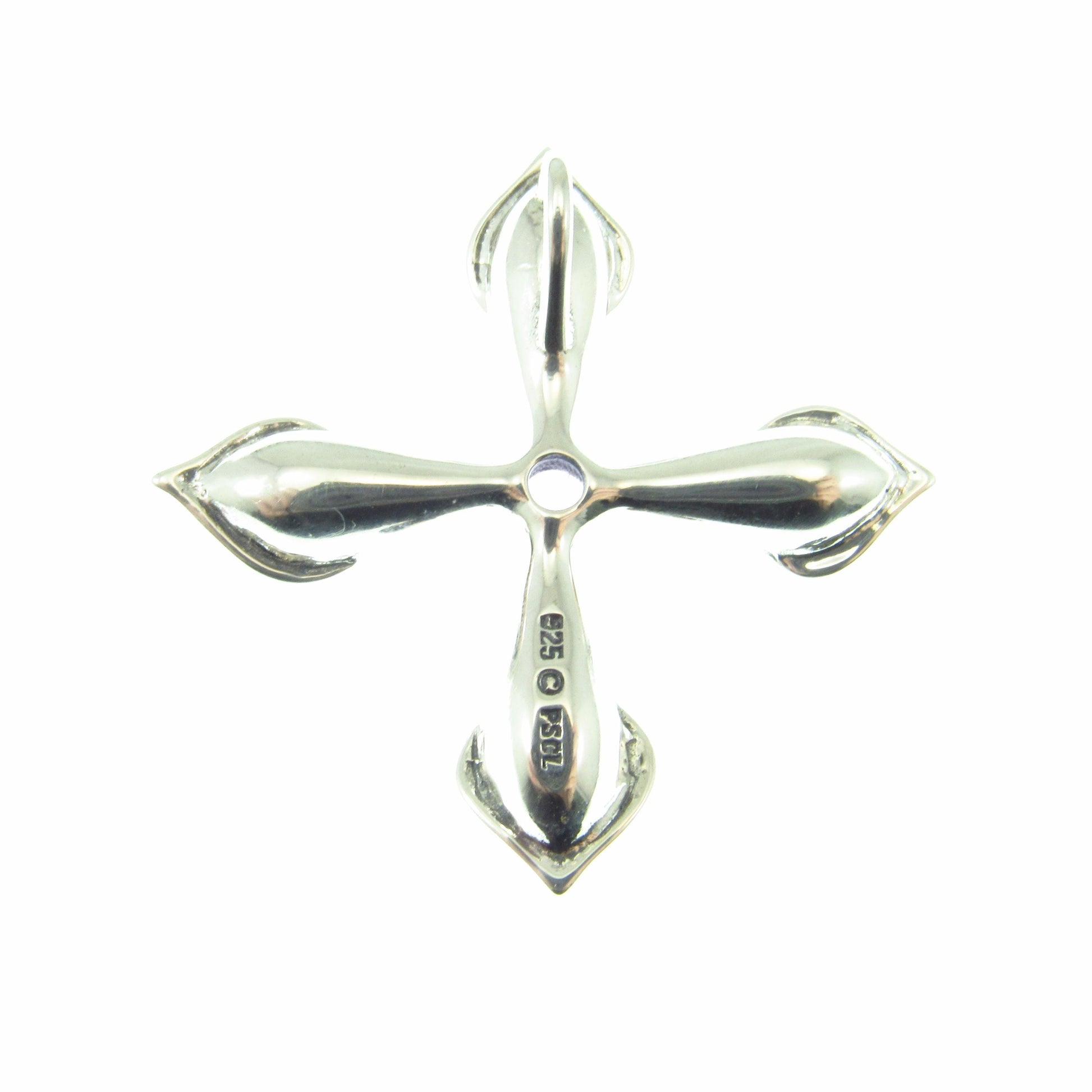 Solid 925 Sterling Silver Calla Lily Cross Slide Pendant with Faceted Amethyst Gemstone, Floral Christian Jewelry, Women’s Religious Amulet