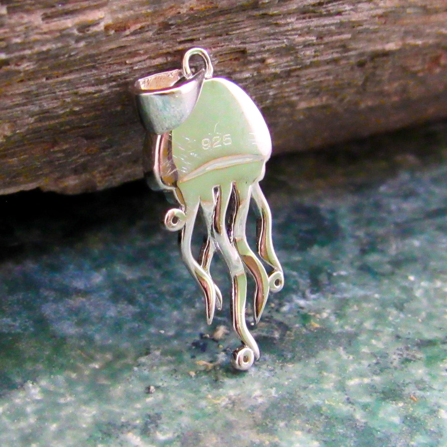 Solid 925 Sterling Silver Jellyfish Pendant, Blue or White Opal Gemstones, Handcrafted Sea Life Jewelry, Marine Ocean Nautical Charm