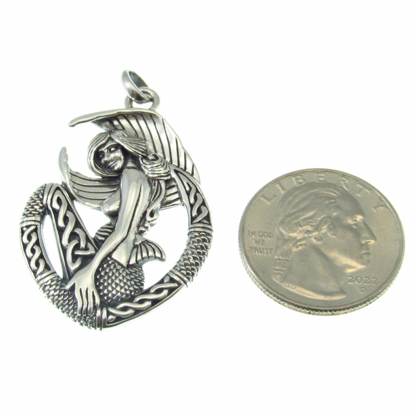 Solid 925 Sterling Silver Celtic Mermaid Goddess Pendant, Ocean Mythical Sea Maiden Jewelry, Nautical Mermaidcore Gift for Men & Women