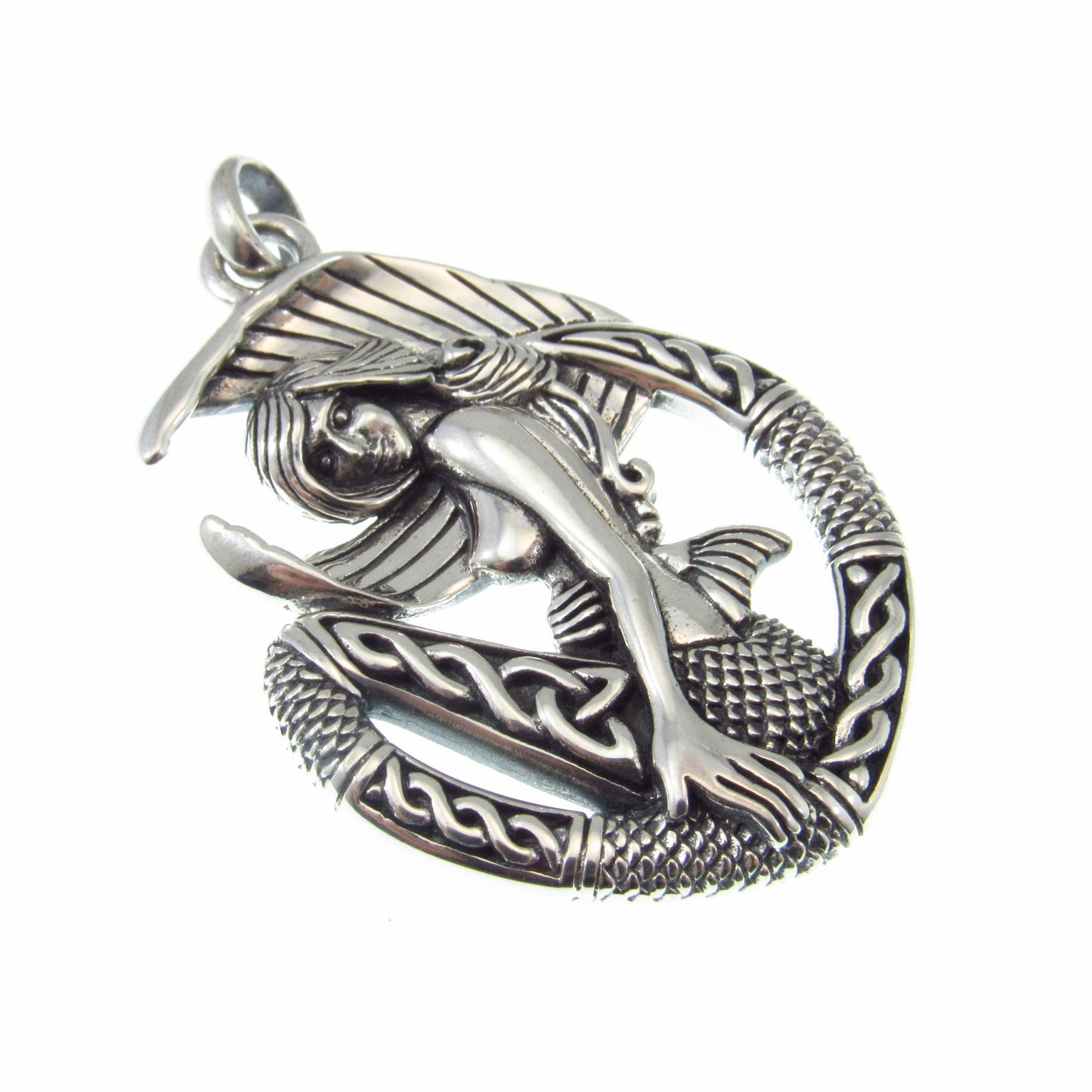 Solid 925 Sterling Silver Celtic Mermaid Goddess Pendant, Ocean Mythical Sea Maiden Jewelry, Nautical Mermaidcore Gift for Men & Women