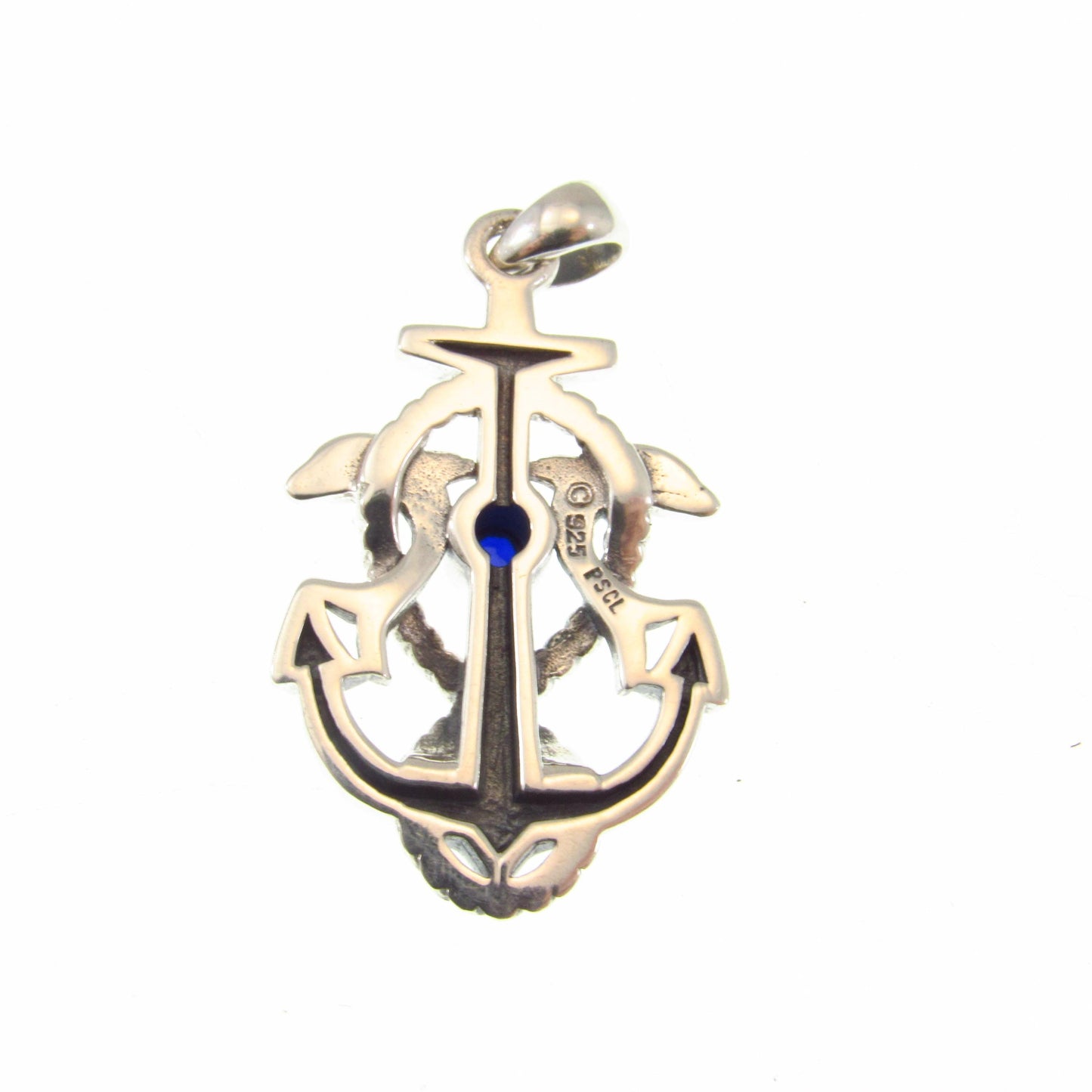 Solid 925 Sterling Silver Anchor Pendant with Dolphins and Created Sapphire – Nautical Sea Life Jewelry - Maritime Gift for Men or Women