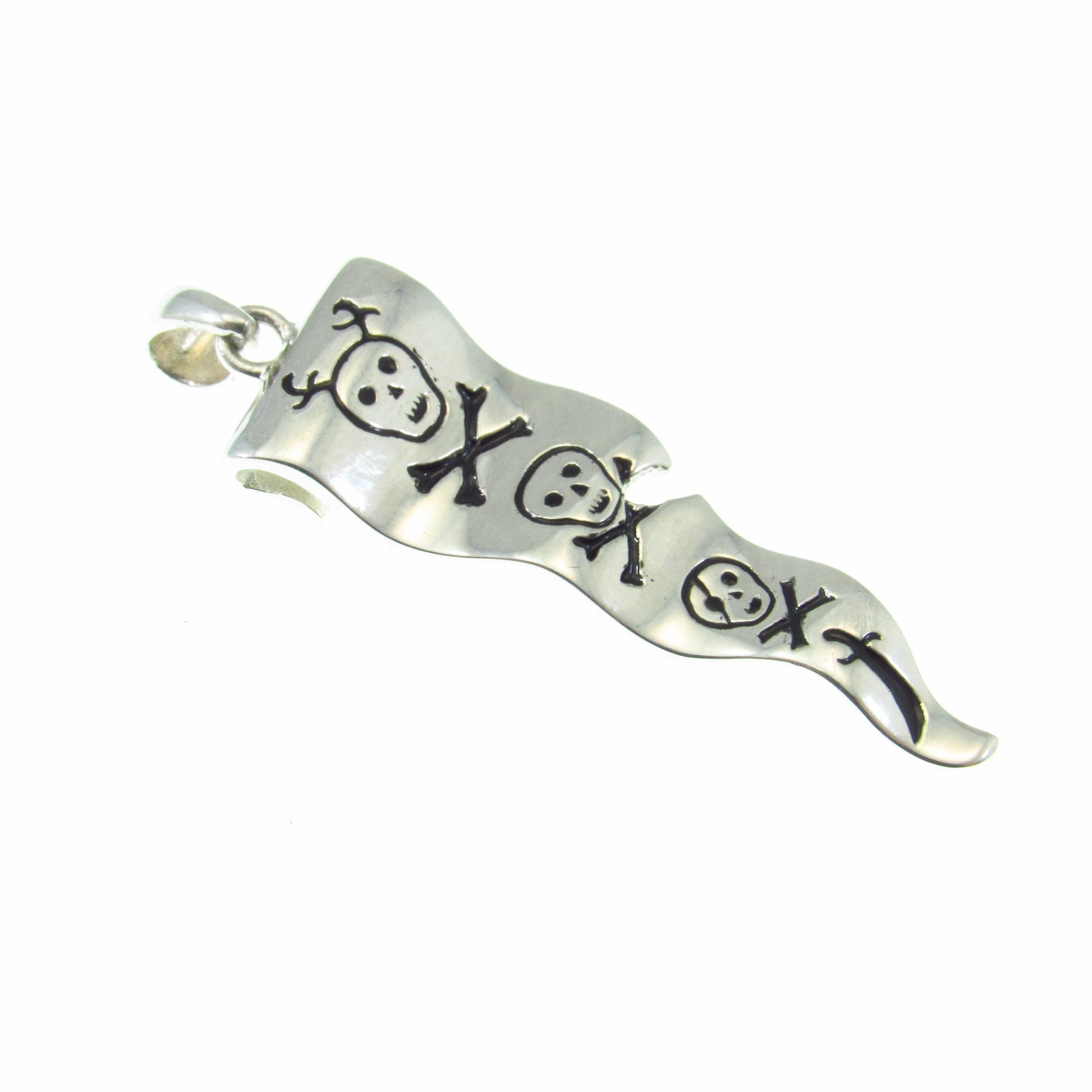 Solid 925 Sterling Silver Francis Drake Pirate Flag Pendant – Skull and Crossbones Jewelry, Gothic Pirate Necklace Pendant, Nautical Gift