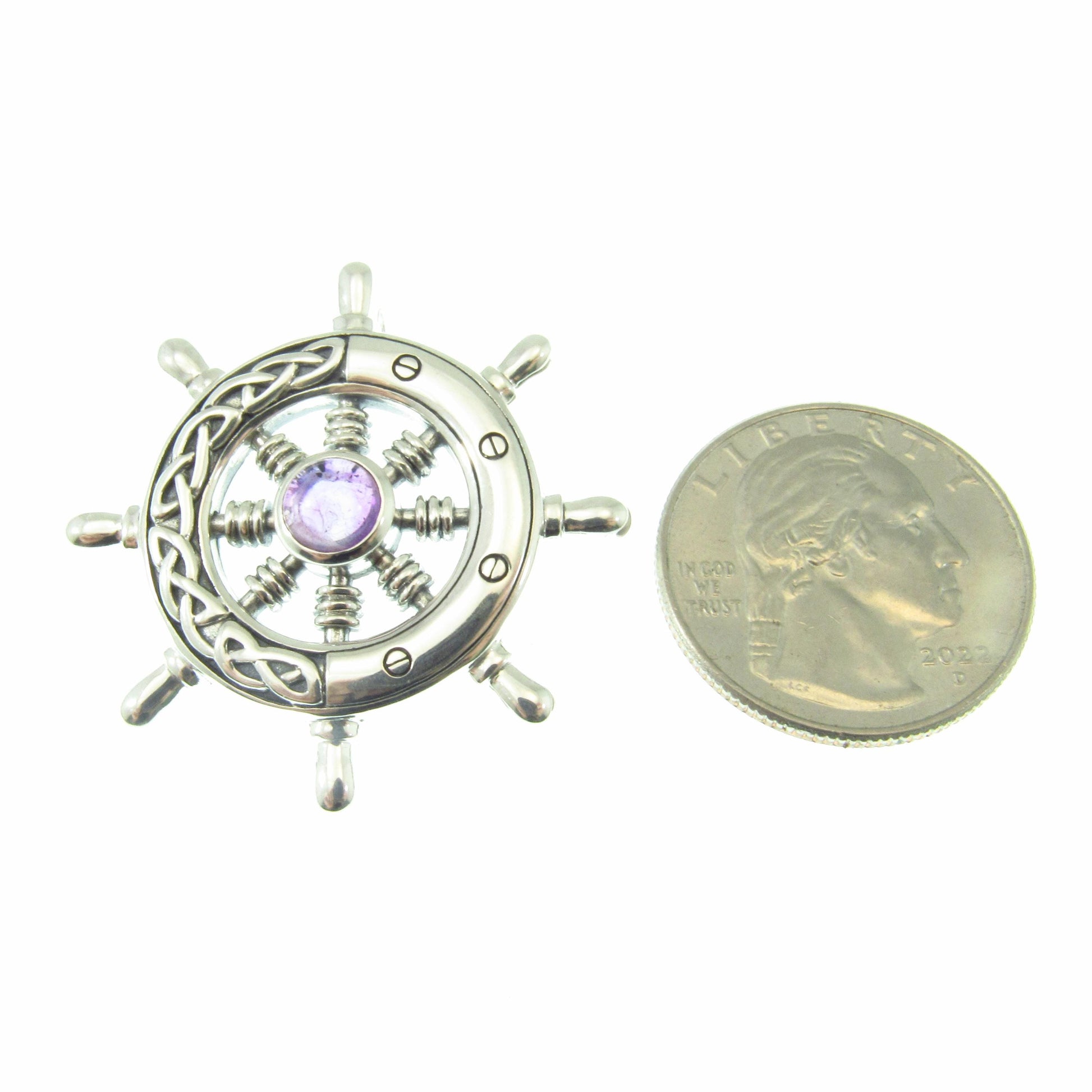 Solid 925 Sterling Silver Mens Ship Wheel Pendant with Celtic Knotwork, Helm Amulet, Nautical Ocean Jewelry, Gift for Sailors and Sea Lovers