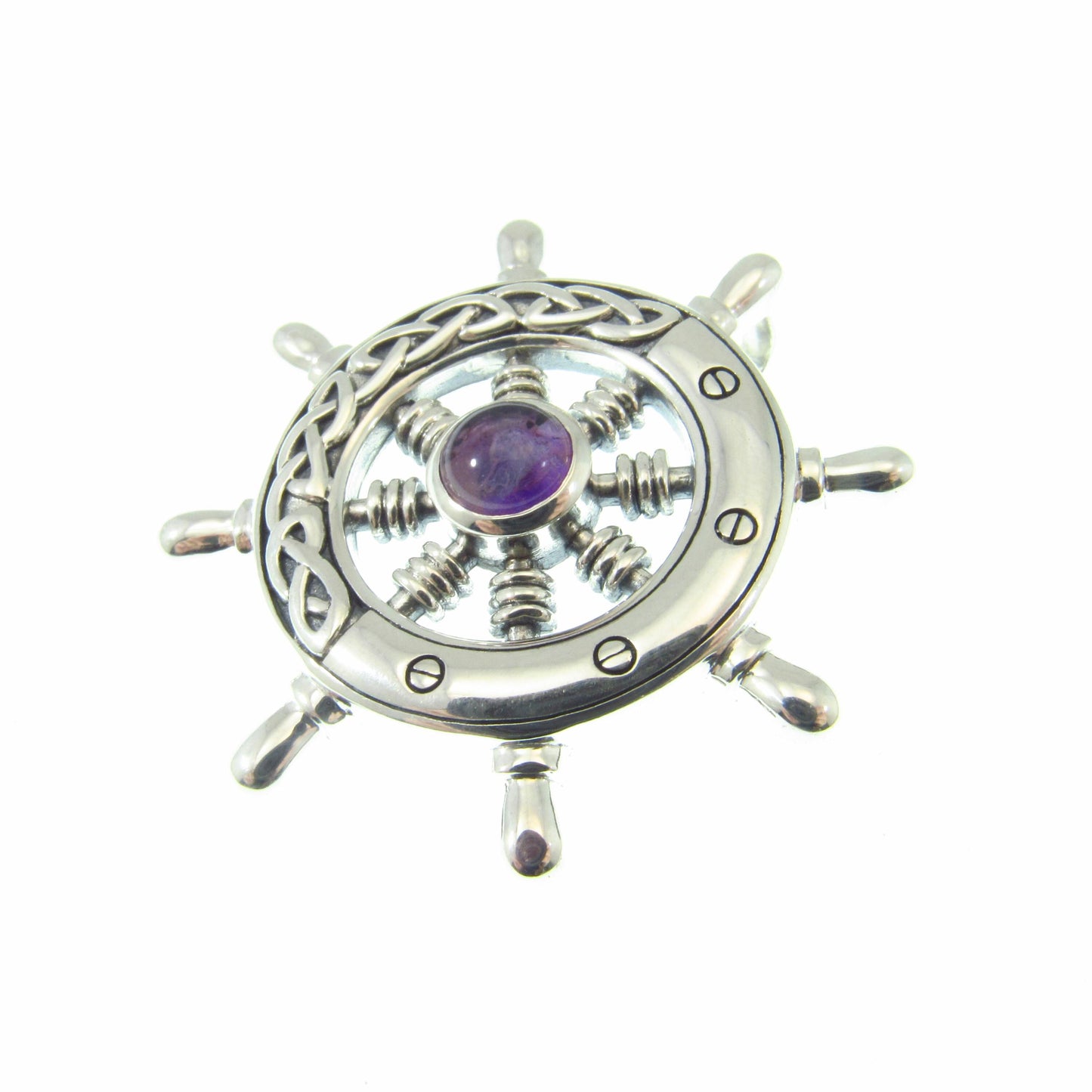 Solid 925 Sterling Silver Mens Ship Wheel Pendant with Celtic Knotwork, Helm Amulet, Nautical Ocean Jewelry, Gift for Sailors and Sea Lovers