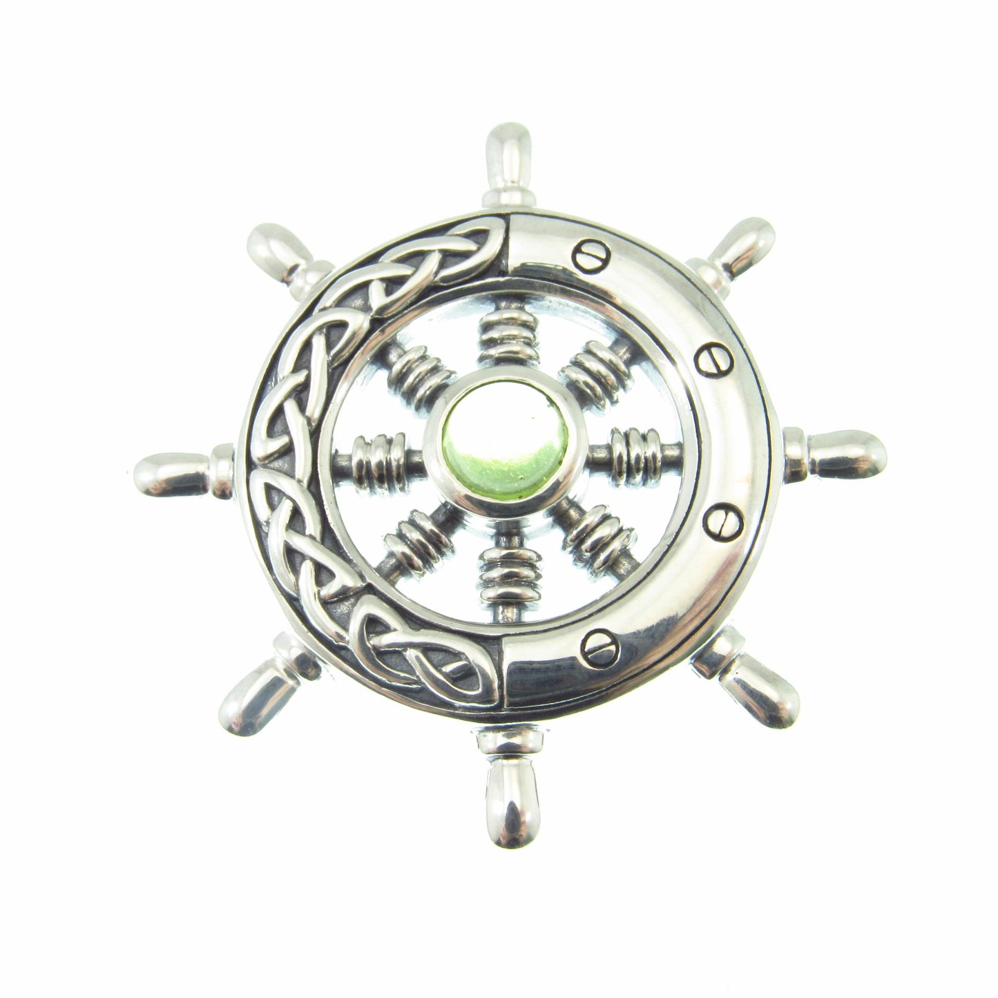 Solid 925 Sterling Silver Mens Ship Wheel Pendant with Celtic Knotwork, Helm Amulet, Nautical Ocean Jewelry, Gift for Sailors and Sea Lovers