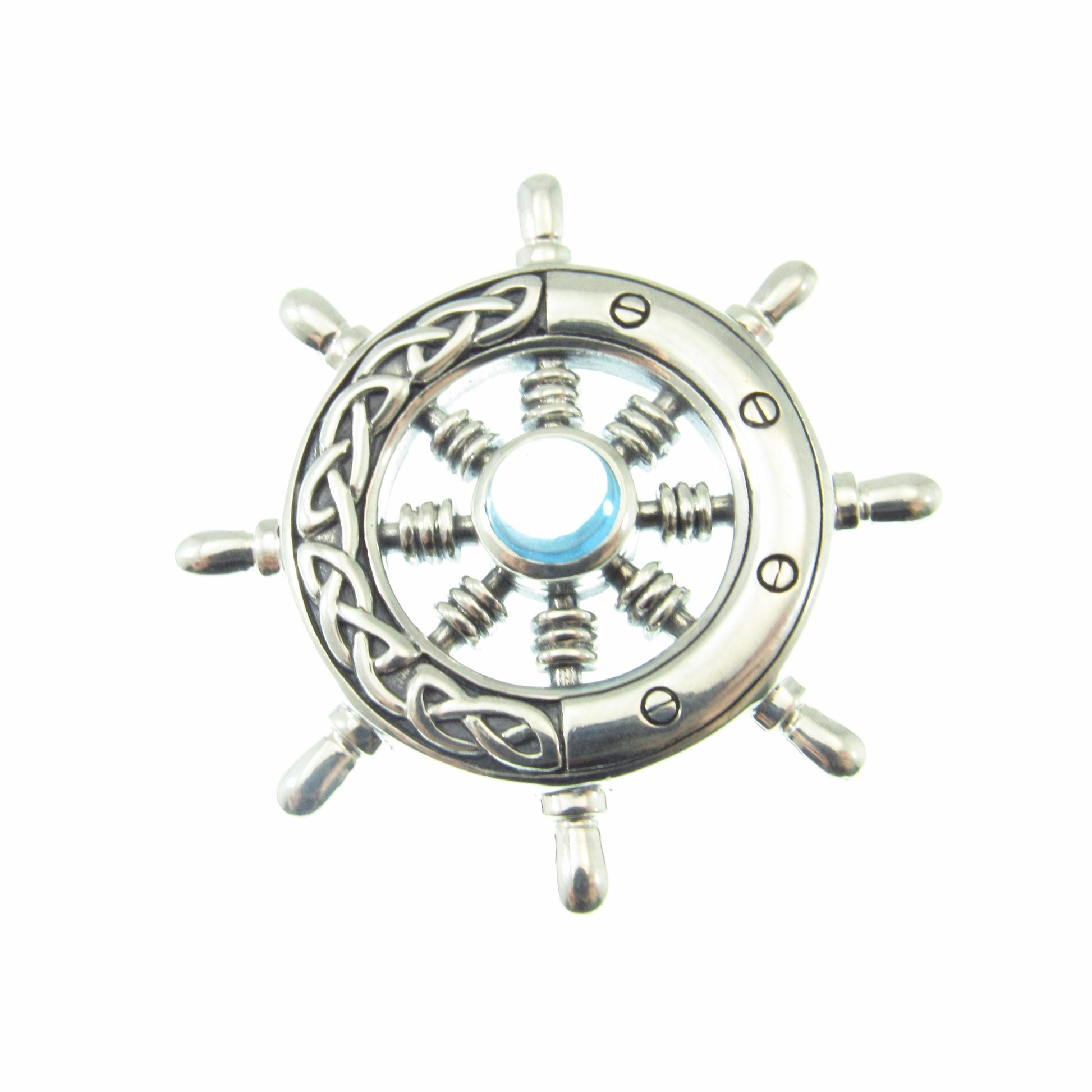 Solid 925 Sterling Silver Mens Ship Wheel Pendant with Celtic Knotwork, Helm Amulet, Nautical Ocean Jewelry, Gift for Sailors and Sea Lovers