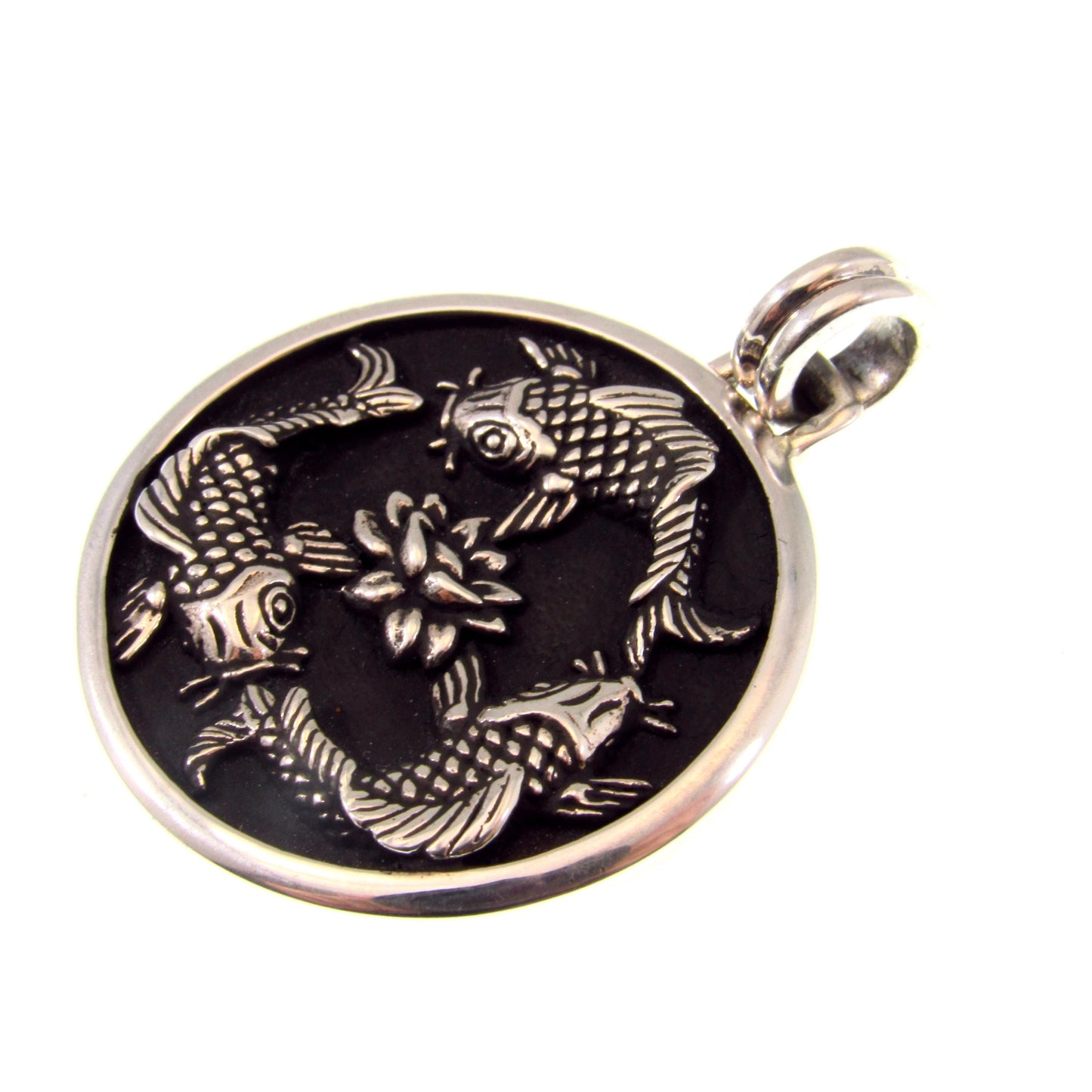 Solid 925 Sterling Silver Chinese Fish Pendant, Nautical Feng Shui Amulet – Lotus Symbol Jewelry for Luck, Prosperity, and Positive Energy