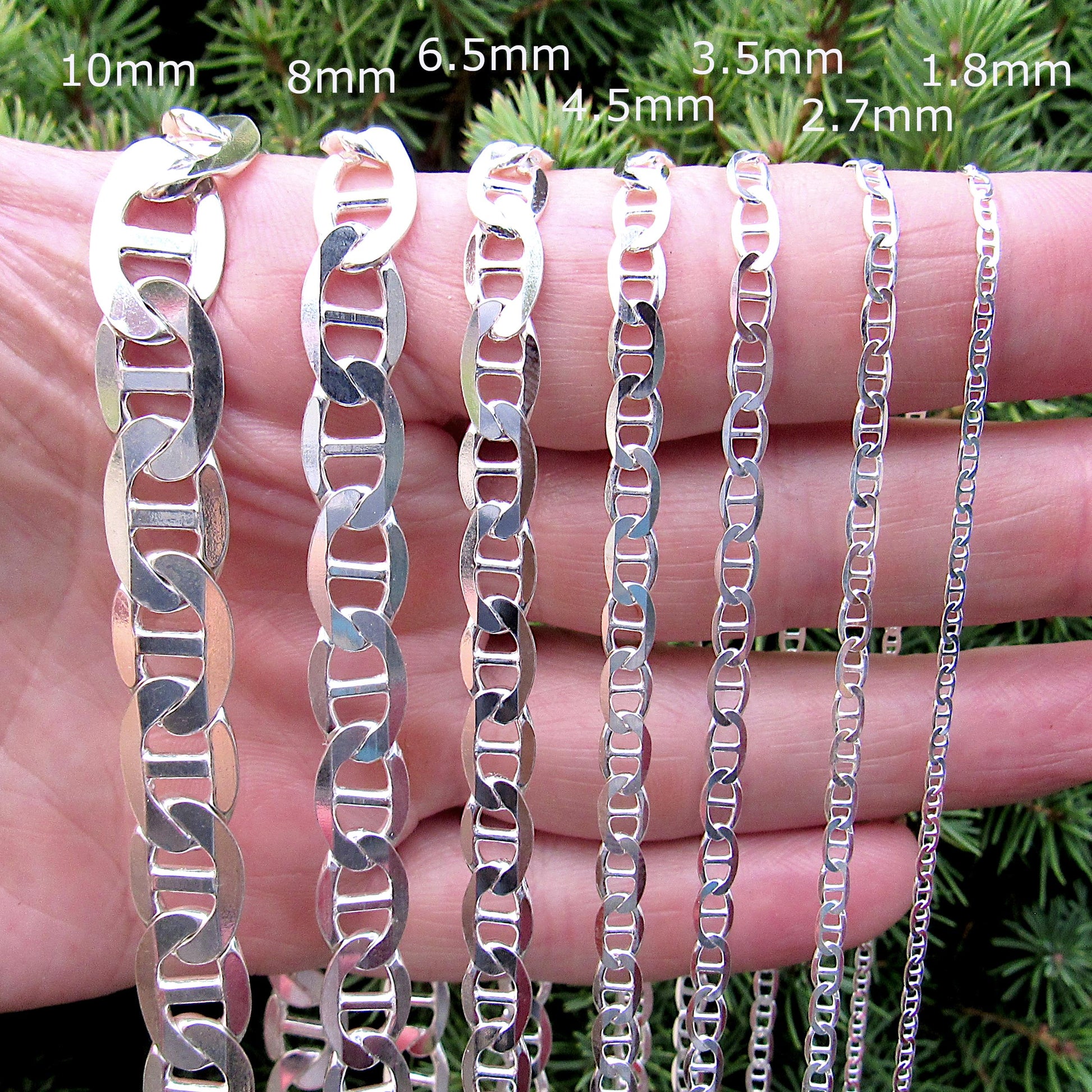 Solid 925 Sterling Silver Mariner Chain Necklace or Bracelet, Italian Made Men’s Marina Link, Heavy Nautical Silver Jewelry Gift for Him