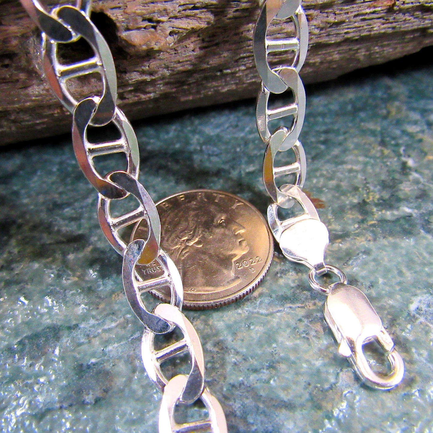 Solid 925 Sterling Silver Mariner Chain Necklace or Bracelet, Italian Made Men’s Marina Link, Heavy Nautical Silver Jewelry Gift for Him