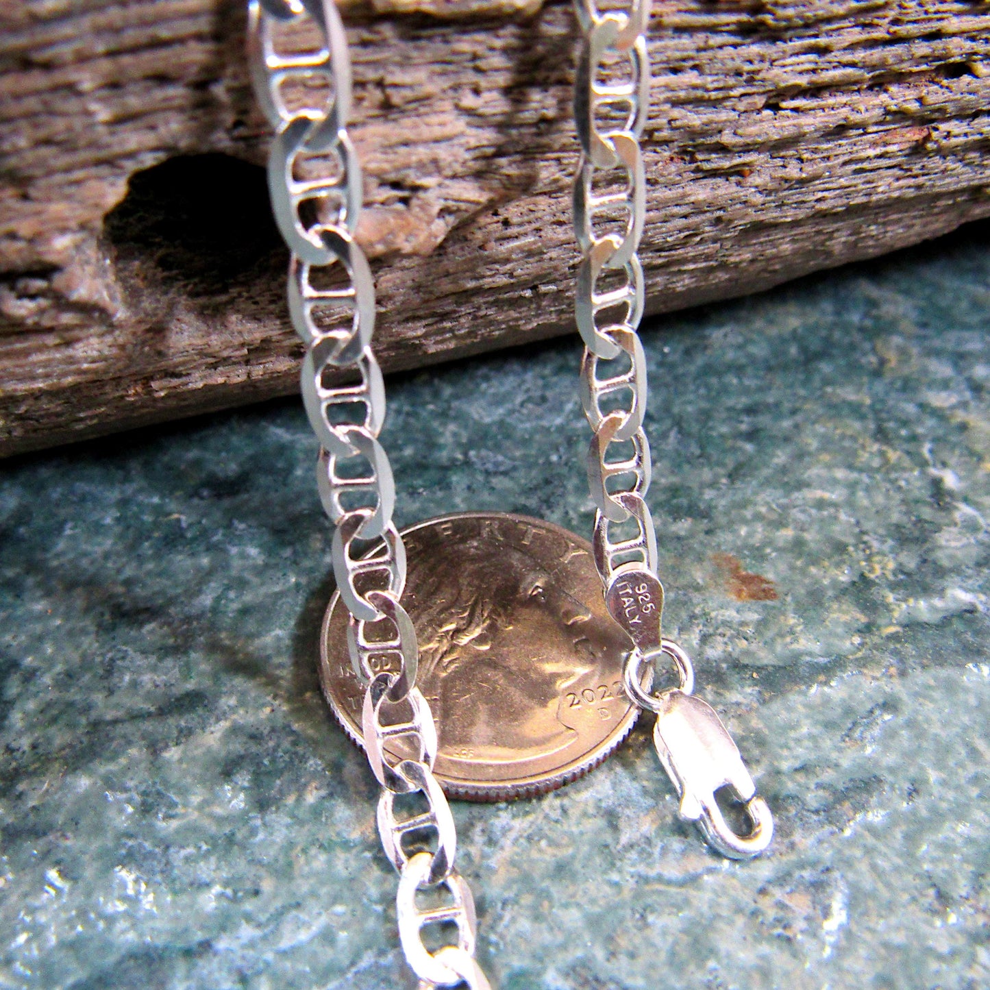 Solid 925 Sterling Silver Mariner Chain Necklace or Bracelet, Italian Made Men’s Marina Link, Heavy Nautical Silver Jewelry Gift for Him