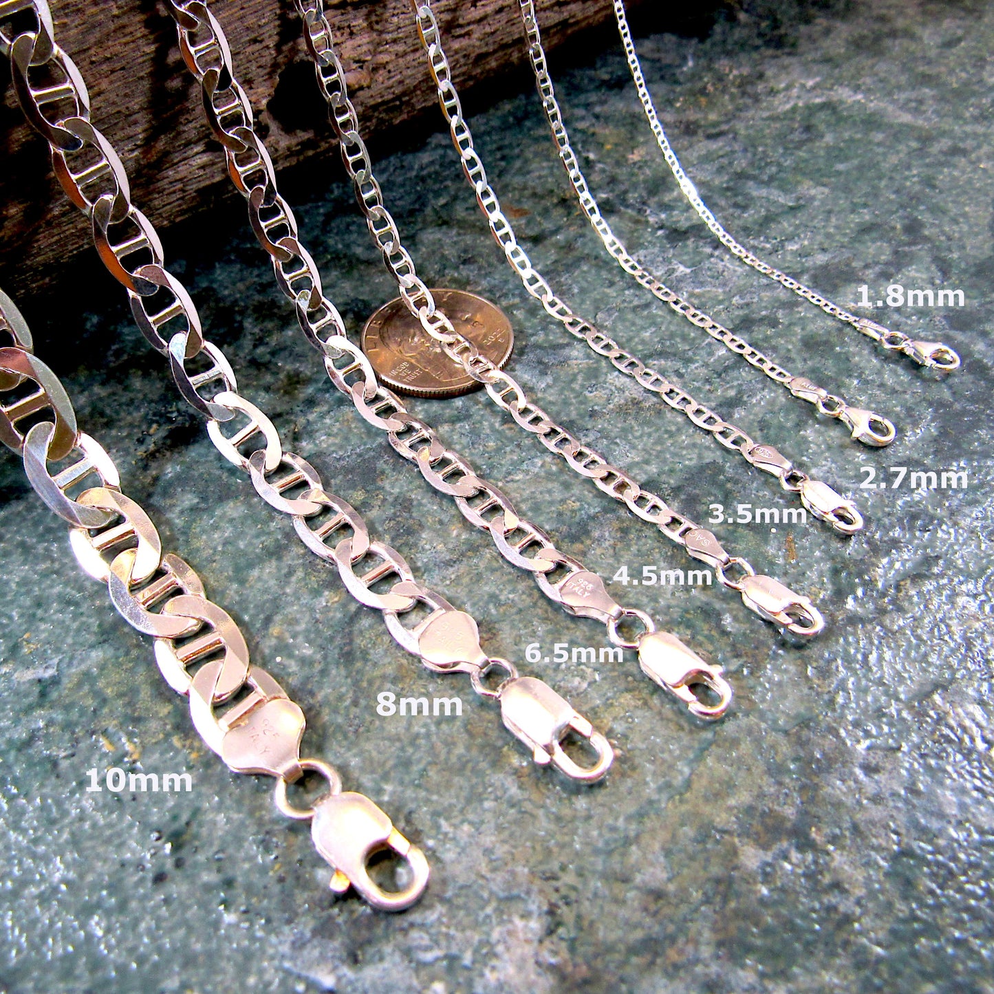 Solid 925 Sterling Silver Mariner Chain Necklace or Bracelet, Italian Made Men’s Marina Link, Heavy Nautical Silver Jewelry Gift for Him