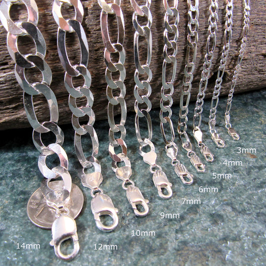 Men's Italian Figaro Link Necklace Chain, Solid 925 Sterling Silver, Made in Italy, Urban Streetwear Jewelry, Unisex Necklace for Women, Men