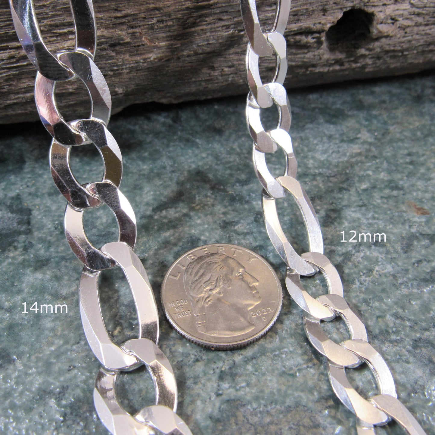 Solid 925 Sterling Silver Figaro Chain Necklace or Bracelet, Italian Made Men’s Silver Jewelry, Heavy Chunky Link Urban Streetwear Style