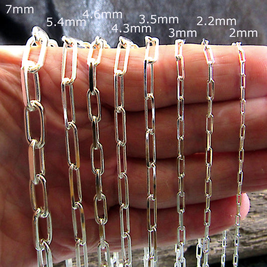 Solid 925 Sterling Silver Italian Paperclip Chain, Unisex Necklace / Bracelet for Men & Women, 2mm - 7mm, Sleek Edgy Urban Statement Jewelry