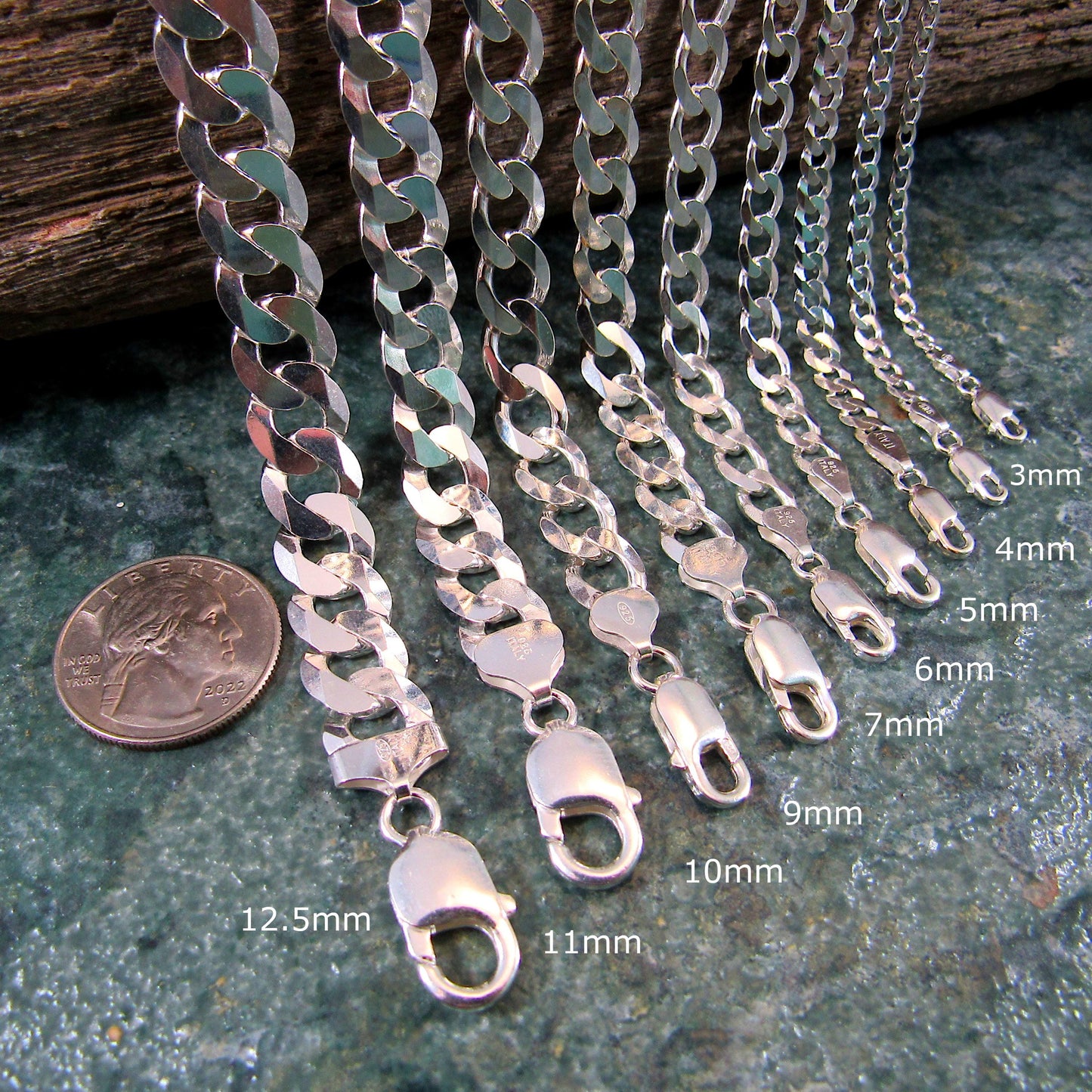 Solid 925 Sterling Silver Curb Chain Bracelet, Heavy Cuban Link Wristwear Chains for Men, Dainty Unisex Jewelry for Women, Made in Italy