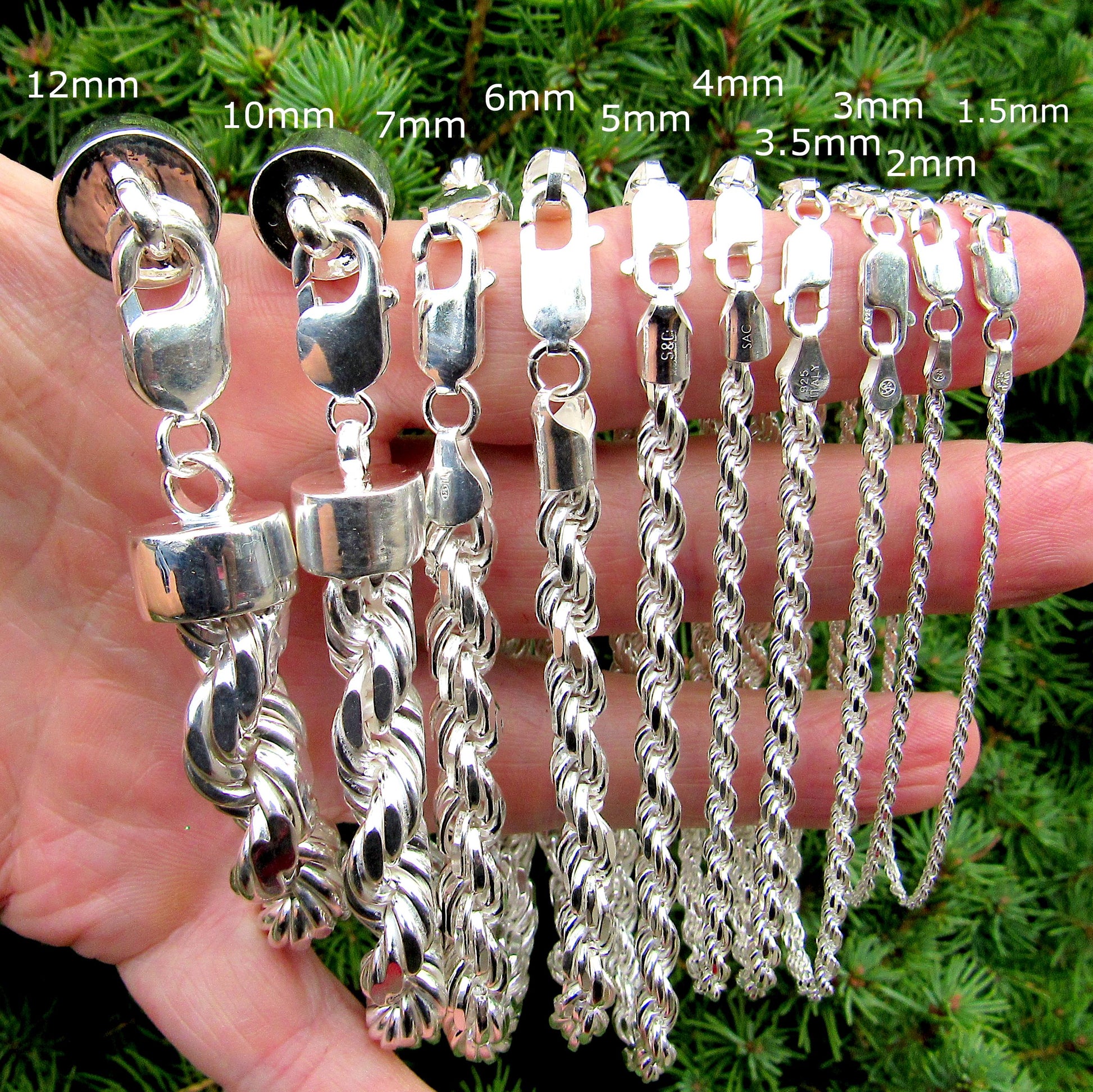 Solid 925 Sterling Silver Italian Rope Chain Bracelet, Diamond Cut Wristwear Jewelry, Chunky for Men / Dainty for Women, Made in Italy