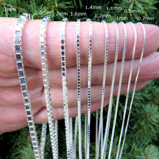 Solid 925 Sterling Silver Italian Box Chain, Men's and Women's Unisex Fine Venetian Square Box Necklace, or Box Bracelet, Made in Italy
