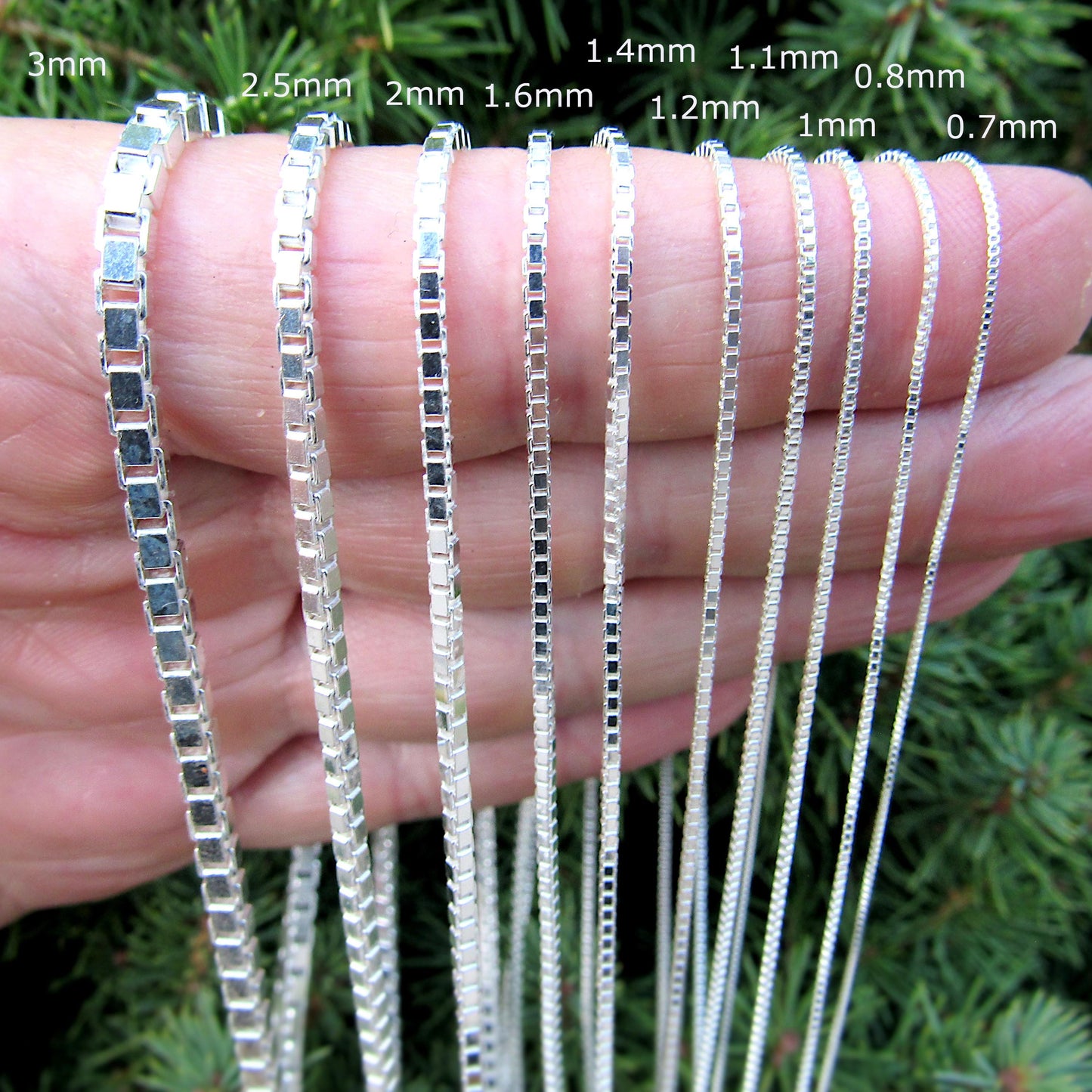 Solid 925 Sterling Silver Italian Box Chain Necklace, Men's and Women's Unisex Venetian Square Box Bracelet, Made in Italy .7mm - 2.5mm