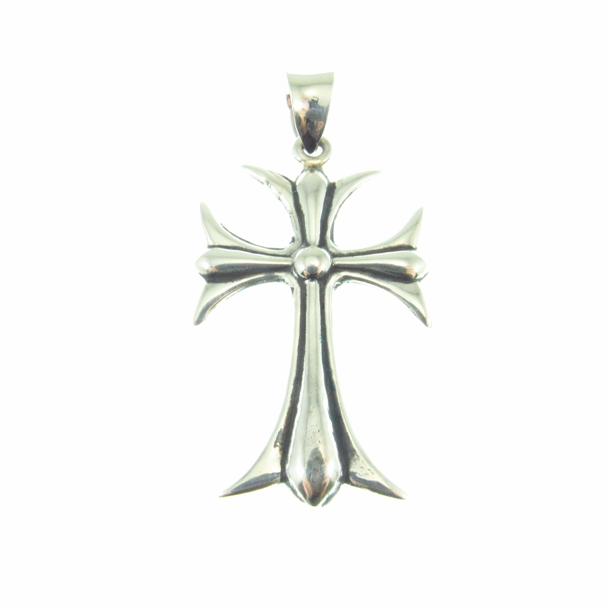 Solid 925 Sterling Silver Gothic Maltese Cross Pendant | Men’s Fleur-de-Lis Cross, Polished & Oxidized Silver | Urban Streetwear Jewelry