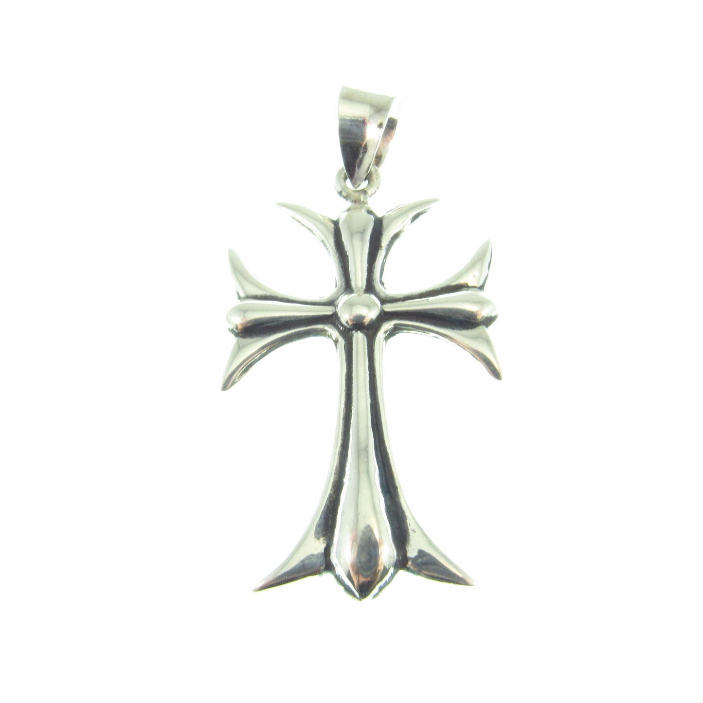 Solid 925 Sterling Silver Gothic Maltese Cross Pendant | Men’s Fleur-de-Lis Cross, Polished & Oxidized Silver | Urban Streetwear Jewelry
